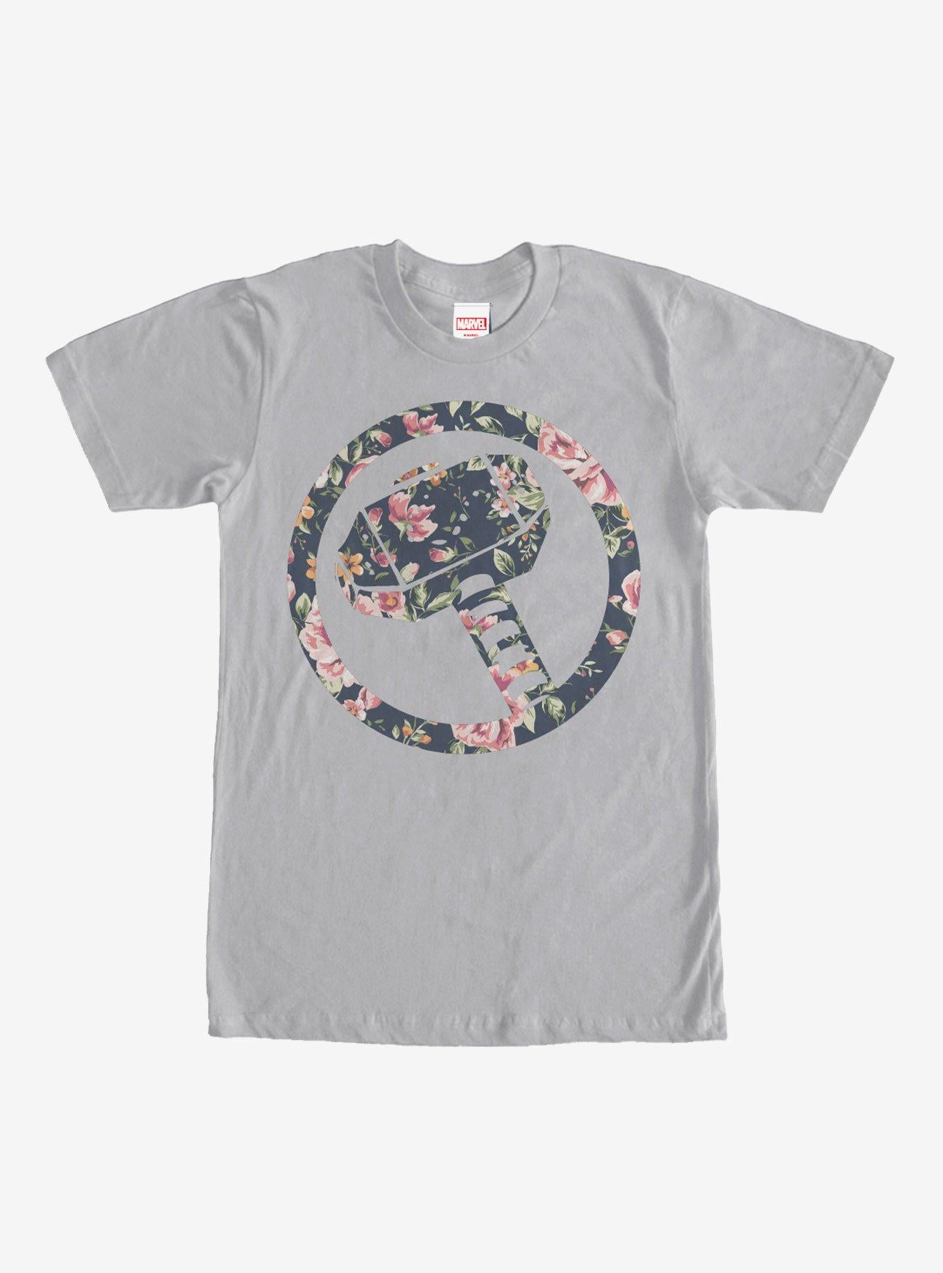 Marvel Hammer Thor Floral Print T-Shirt