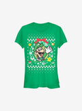 Super Mario Luigi Wreath Ugly Christmas Sweater Girls T-Shirt | Premium Unisex T-Shirt, Trending Graphic Tee