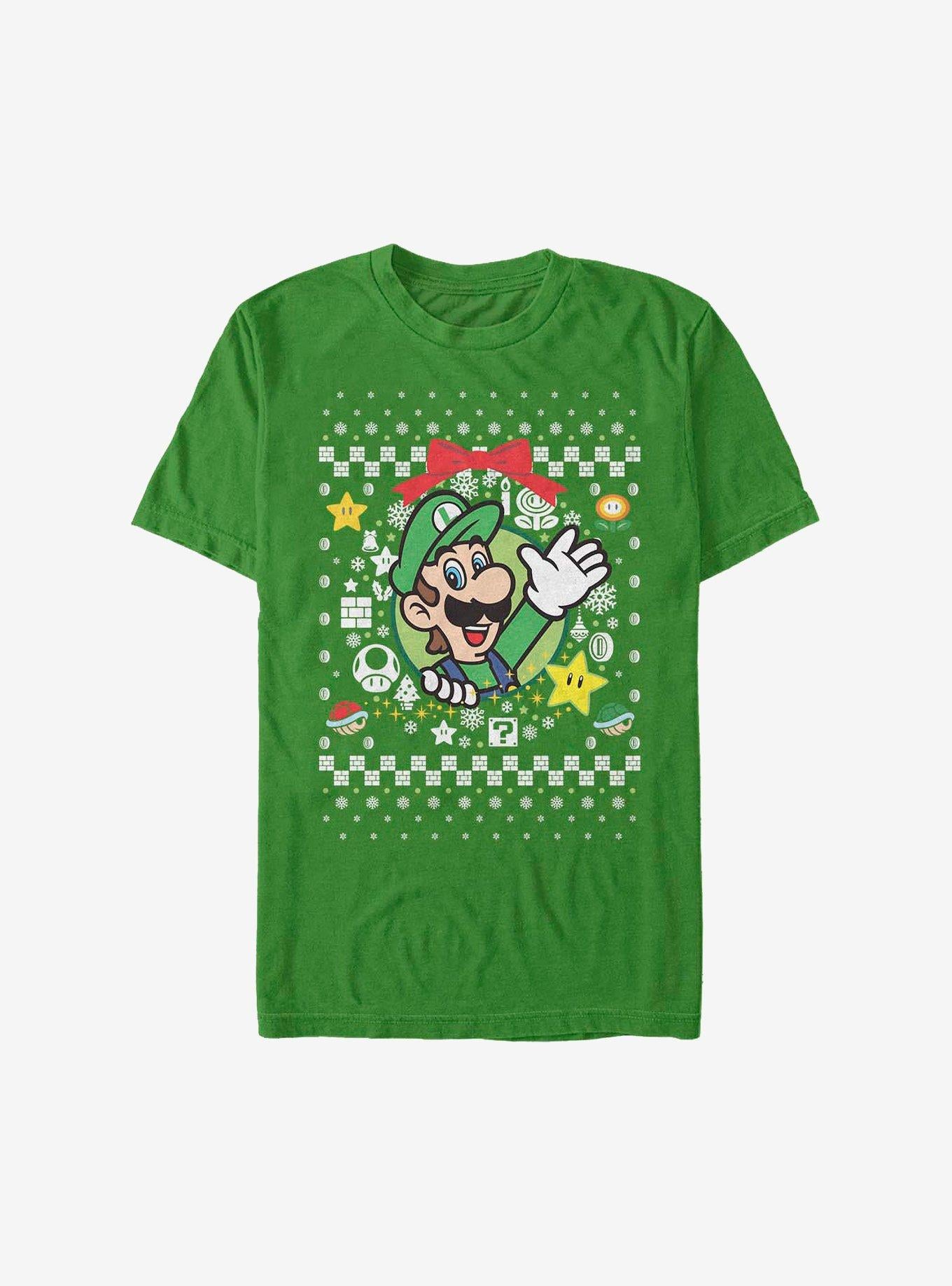 Super Mario Luigi Wreath Christmas Sweater T-Shirt T-Shirt | High-Quality Print | Top Pick For Fans
