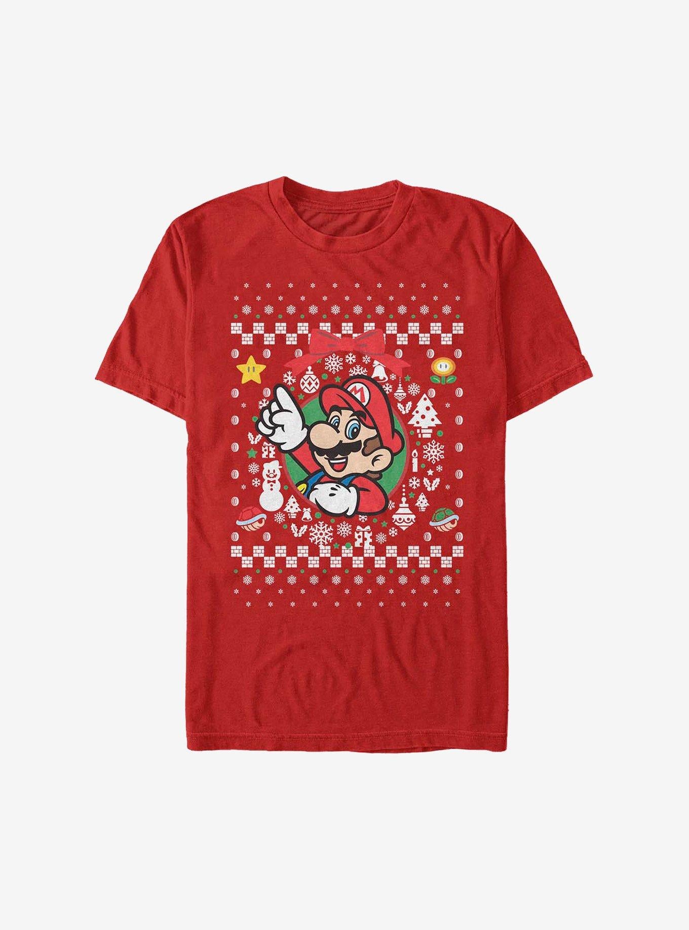 Super Mario Mario Wreath Christmas Sweater T-Shirt T-Shirt | Bold Graphic Edition | Perfect For Daily Wear