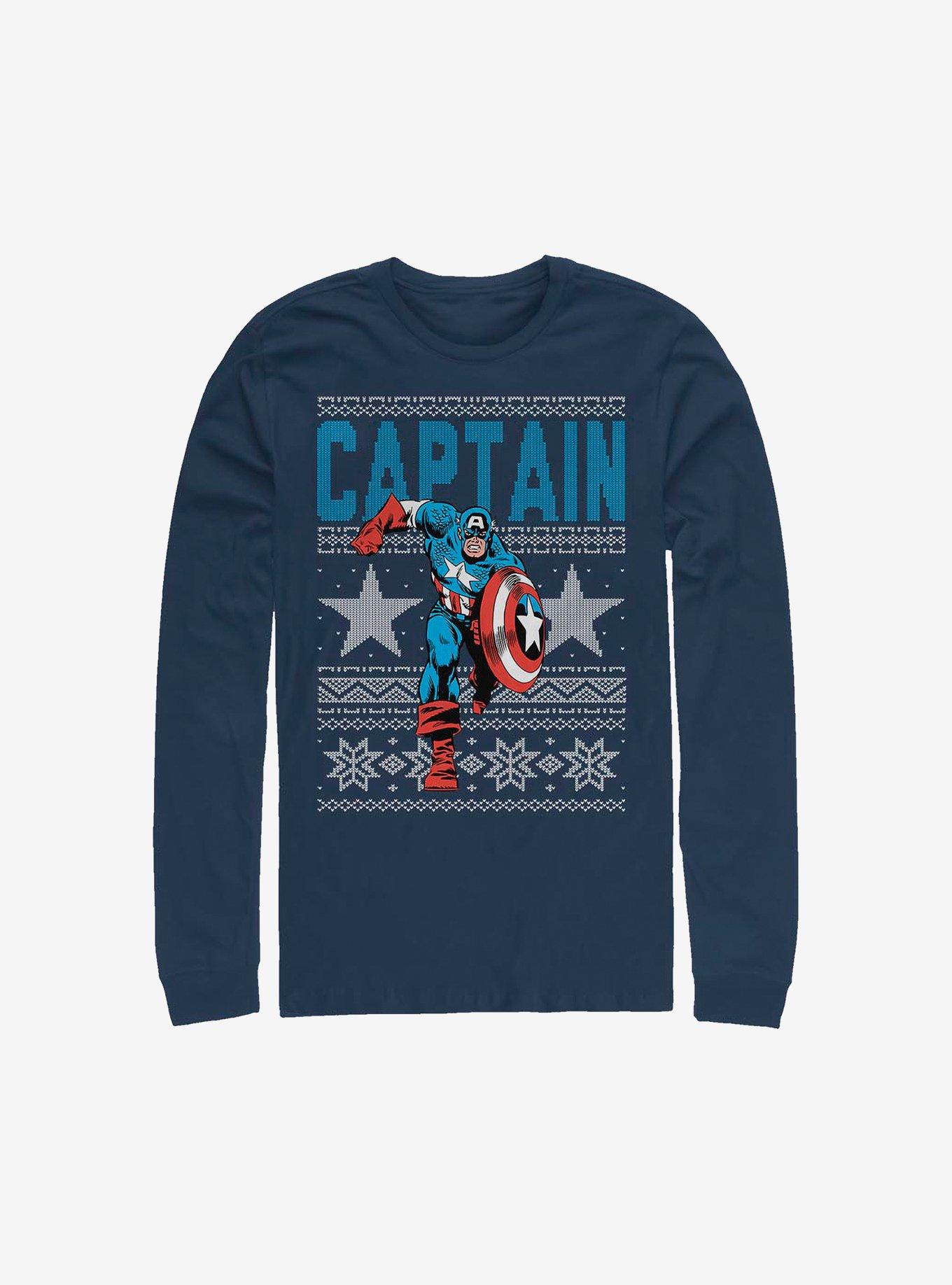 Marvel Captain America Ugly Christmas Sweater Long-Sleeve T-Shirt | Premium Unisex T-Shirt, Trending Graphic Tee