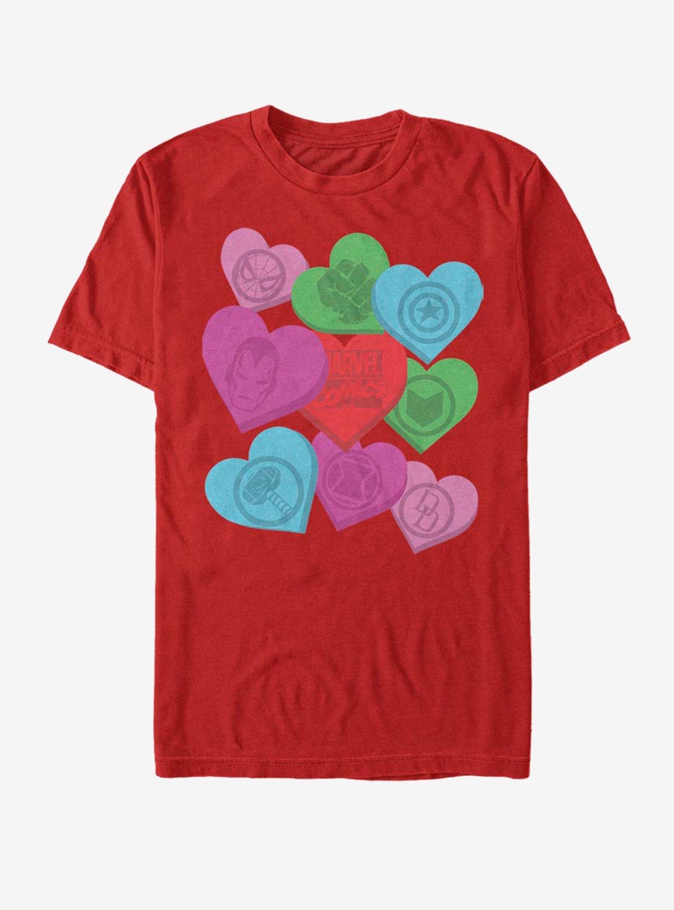 Marvel Avengers Candy Hearts T-Shirt | Premium Unisex T-Shirt, Trending Graphic Tee