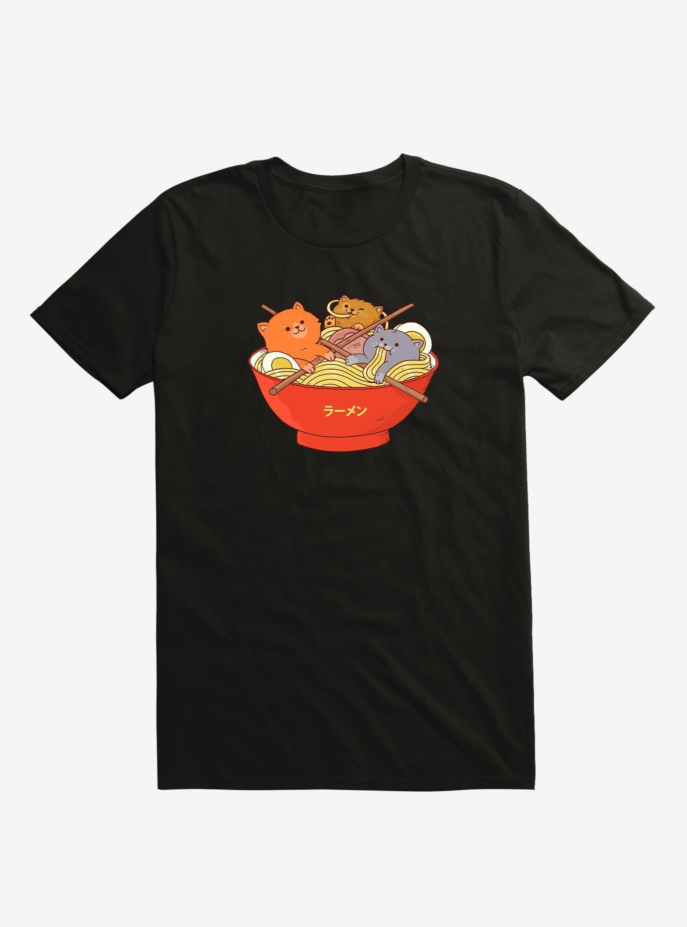 Ramen And Cats Black T Shirt T Shirt Streetwear Style Workout Ready