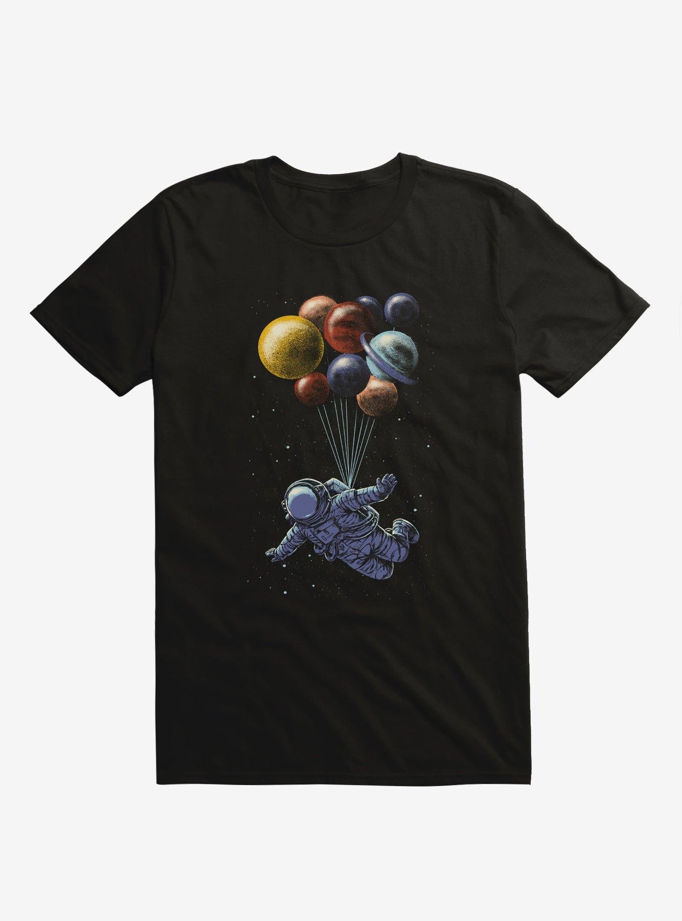 Space Travel Astronaut And Balloon Planets Black T Shirt T Shirt Trending US