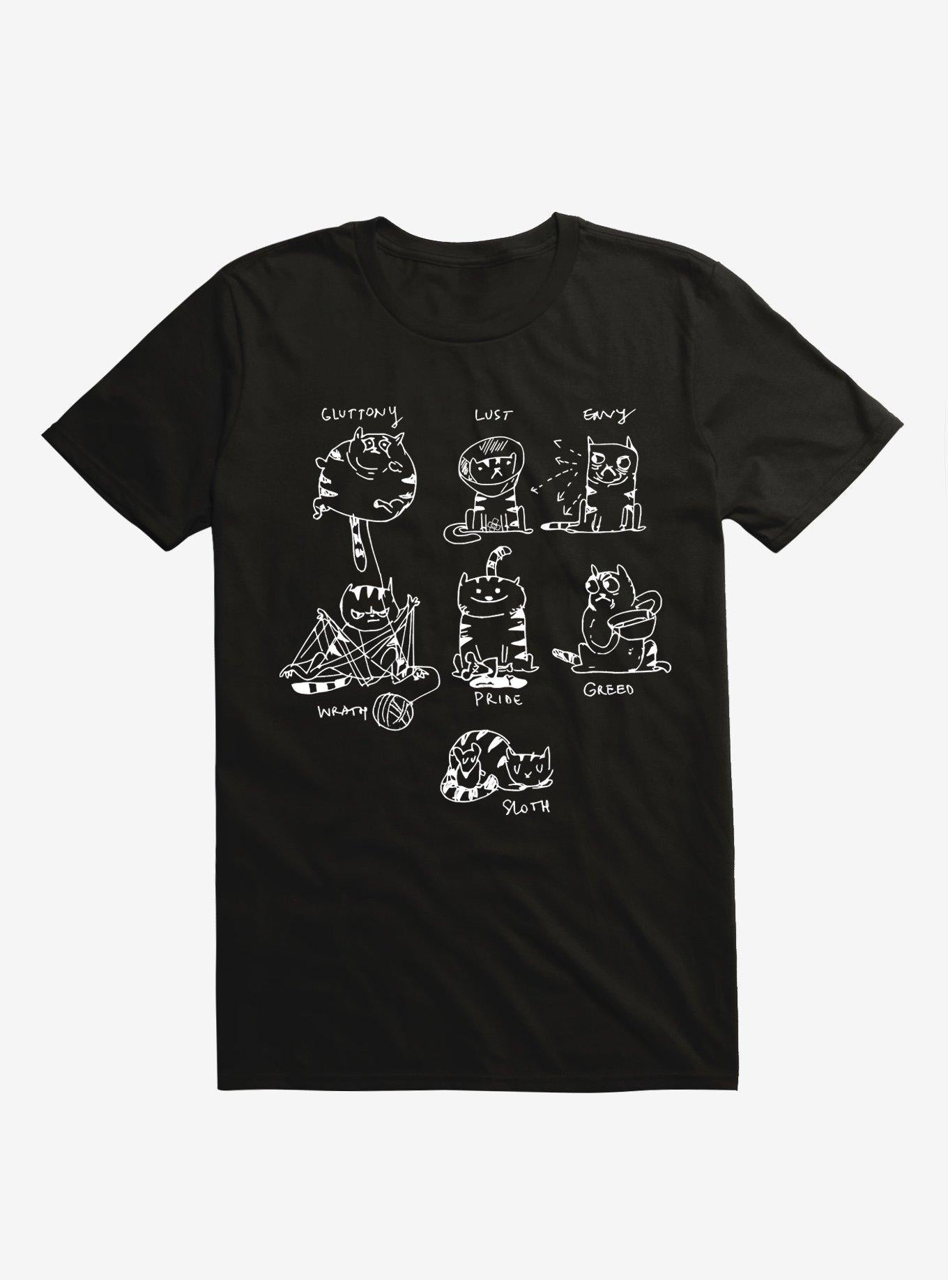 7 Sins Cat Black T Shirt T Shirt Streetwear Style Daily Wear