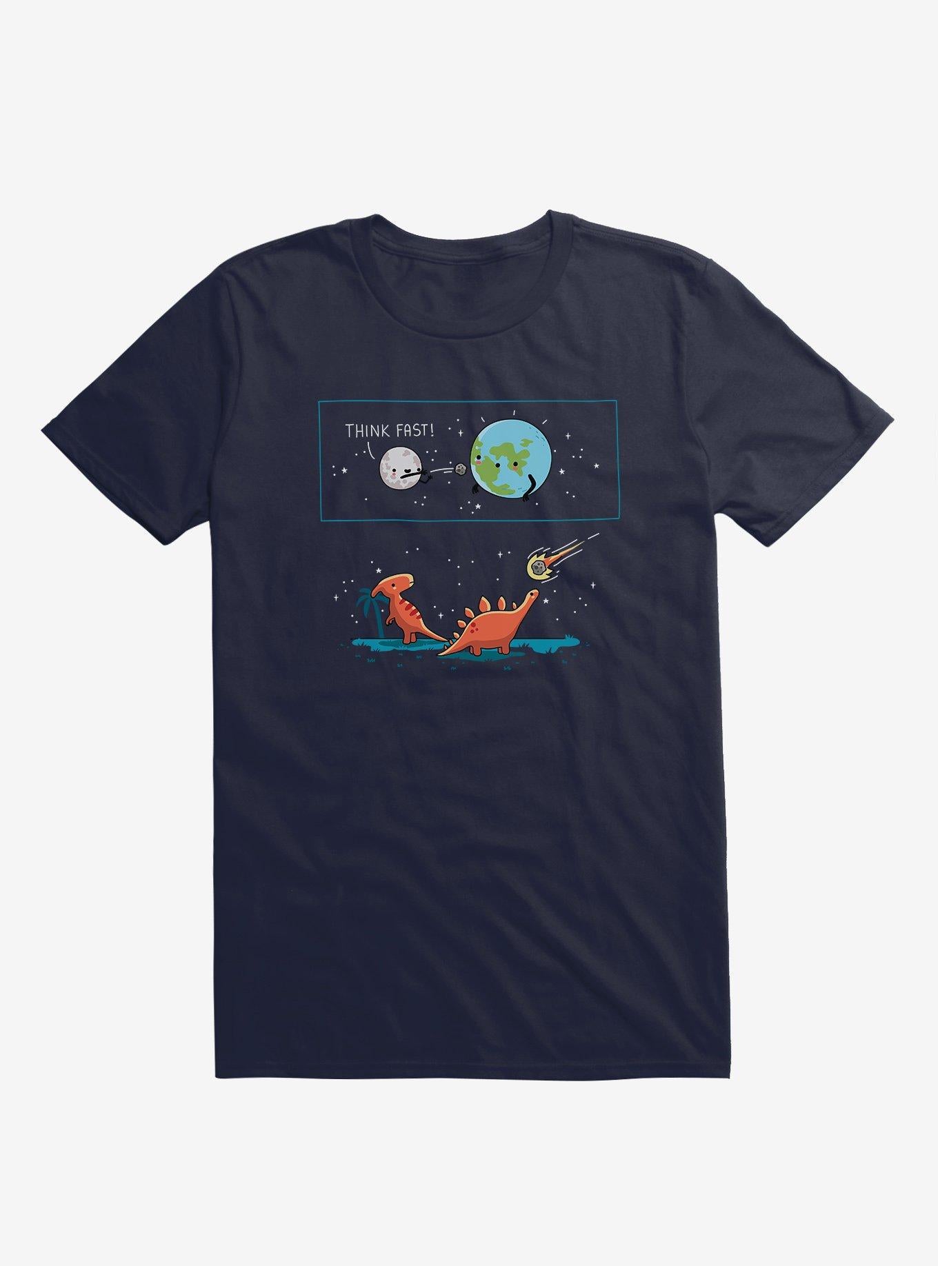 Think Fast Moon Earth Dinosaurs Navy Blue T Shirt T Shirt Trending US