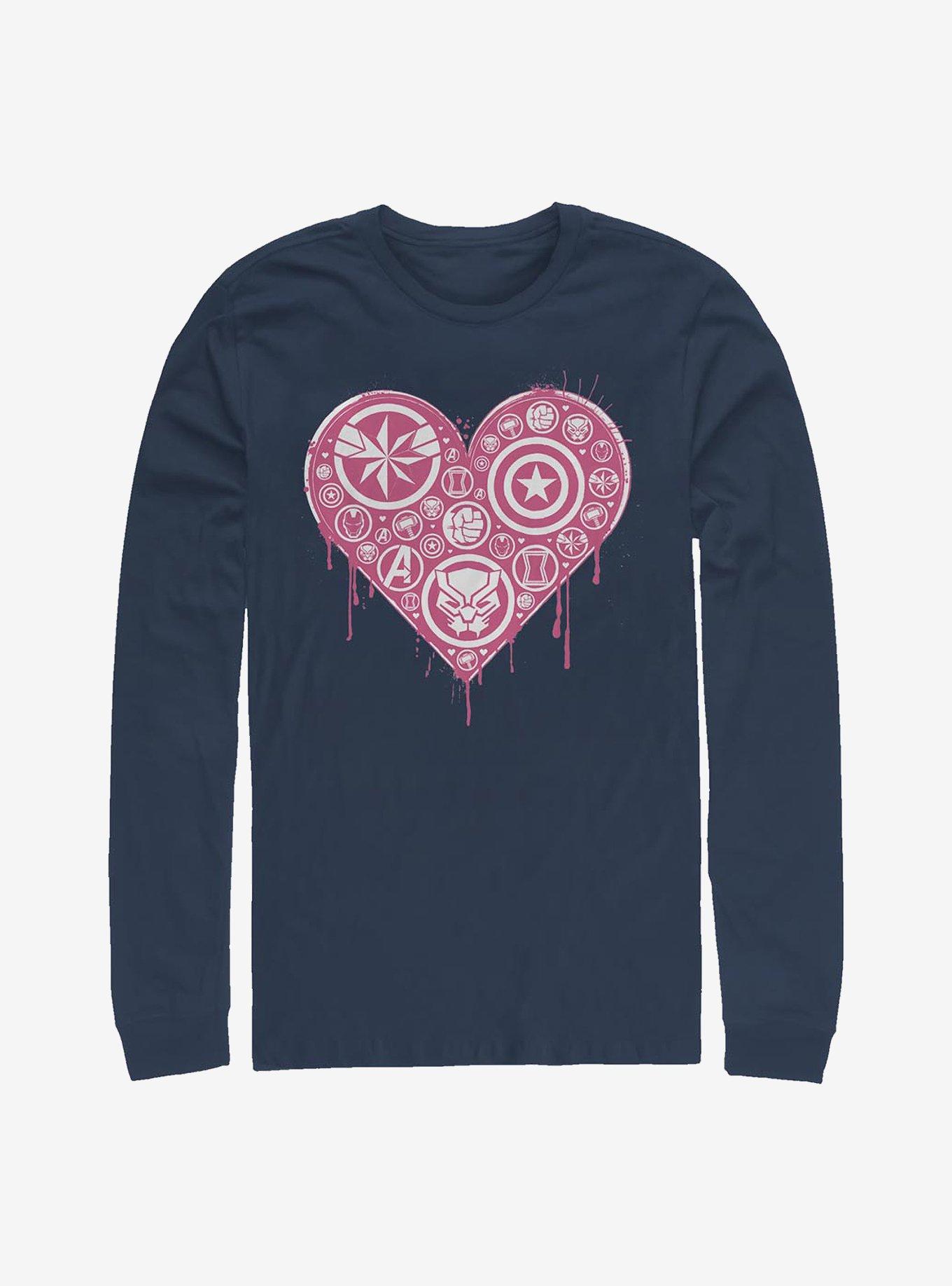 Marvel Avengers Heart Emblems Long-Sleeve T-Shirt | Premium Unisex T-Shirt, Trending Graphic Tee