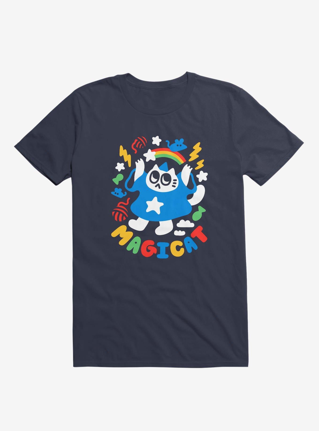 Colorful Magicat Cat Navy Blue T Shirt T Shirt High Search Demand Workout Ready