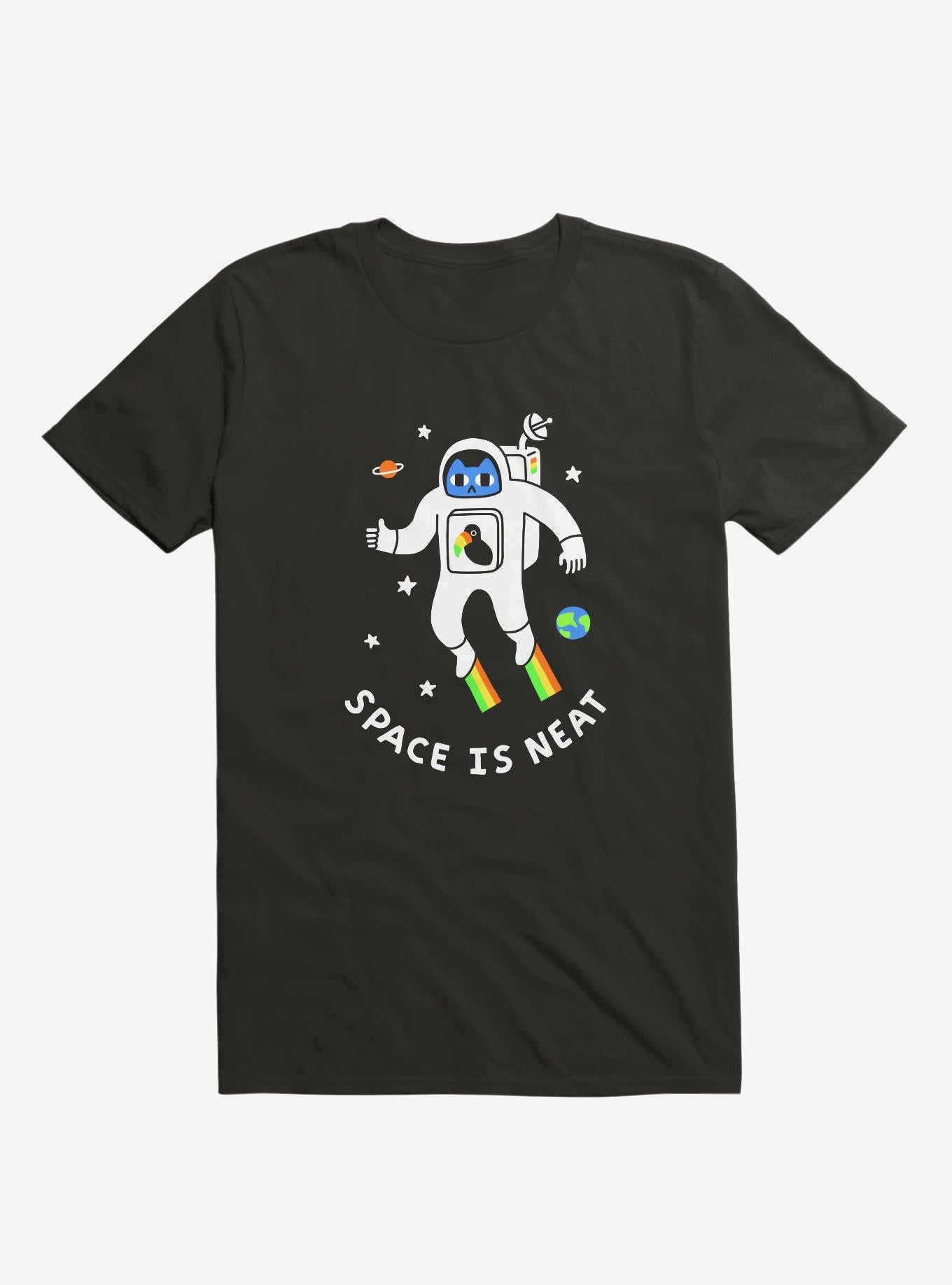 Space Is Neat Cat Astronaut Black T Shirt T Shirt Trending US