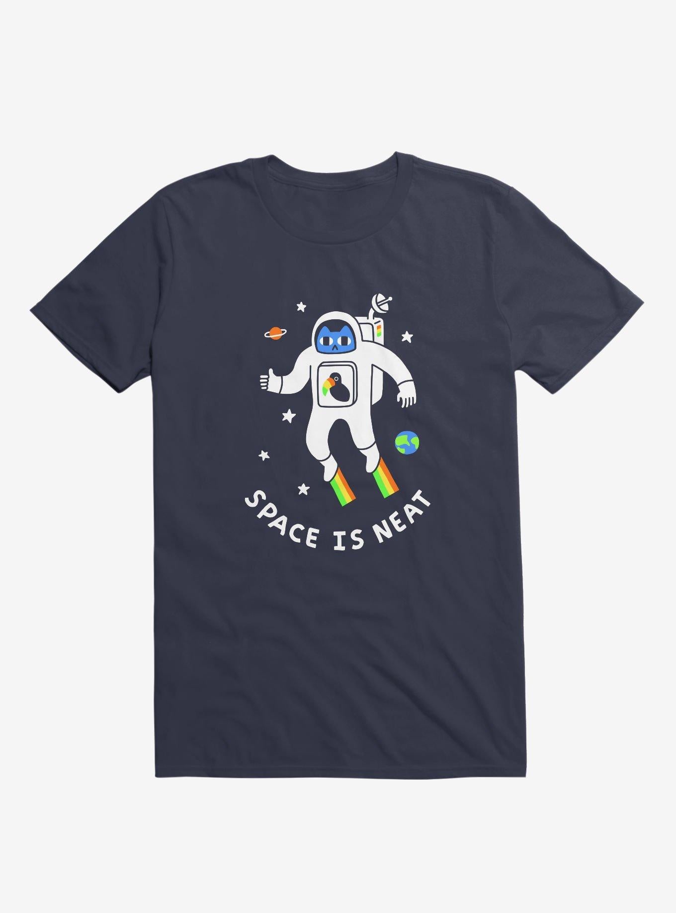 Space Is Neat Cat Astronaut Navy Blue T Shirt T Shirt Streetwear Style Daily Wear