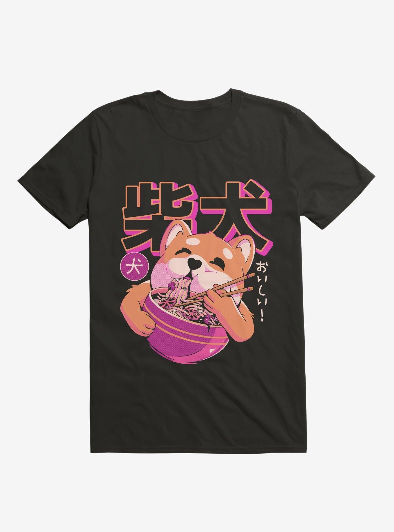 Shiba Eating Noodles Black T Shirt T Shirt Streetwear Style Workout Ready