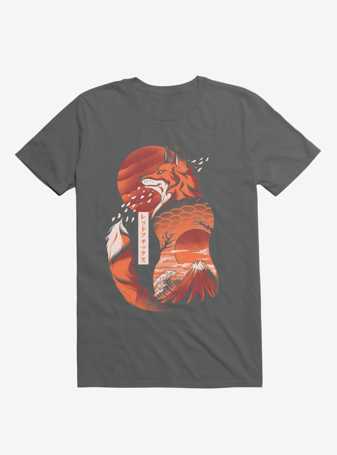 Japanese Rising Sun Fox Charcoal Grey T Shirt T Shirt Viral TikTok Daily Wear