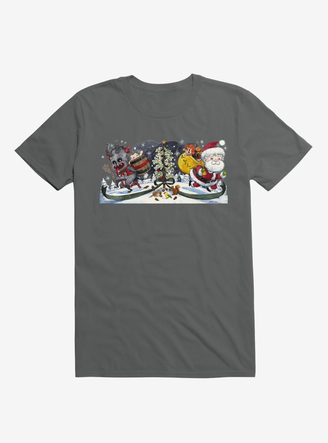 Cute Little Santa And His Spooky Pal Krampus Asphalt Grey T Shirt T Shirt High Search Demand Daily Wear