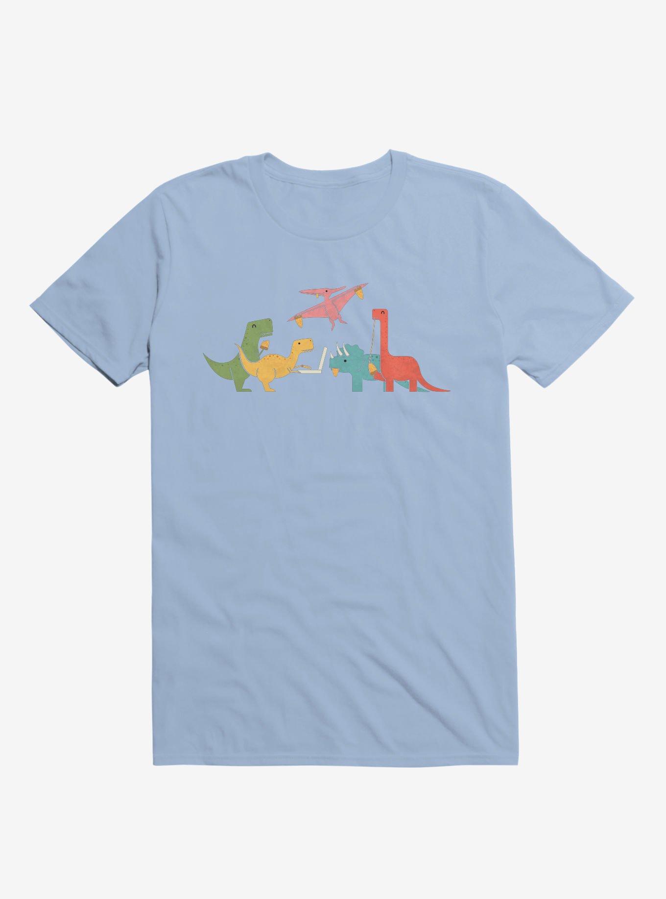 Dinos Eating Pizza Light Blue T Shirt T Shirt Streetwear Style Humor Gift
