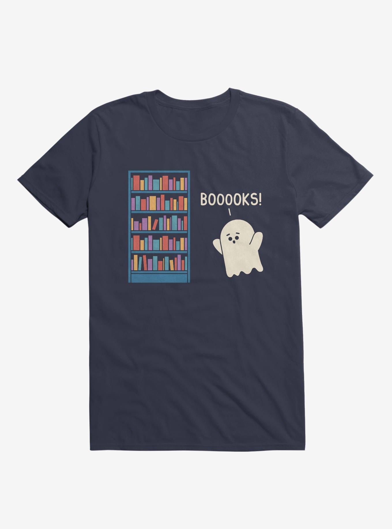 Booooks Ghost Book Library Lover Navy Blue T Shirt T Shirt Trending US Humor Gift