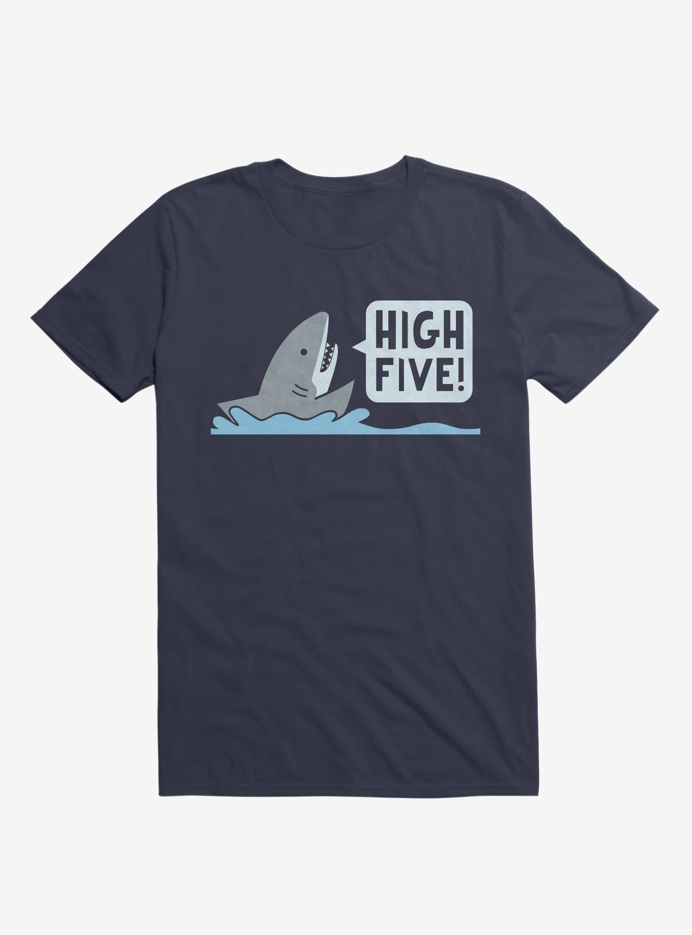 Shark High Five Navy Blue T Shirt T Shirt Comfort Fit Gift Ready