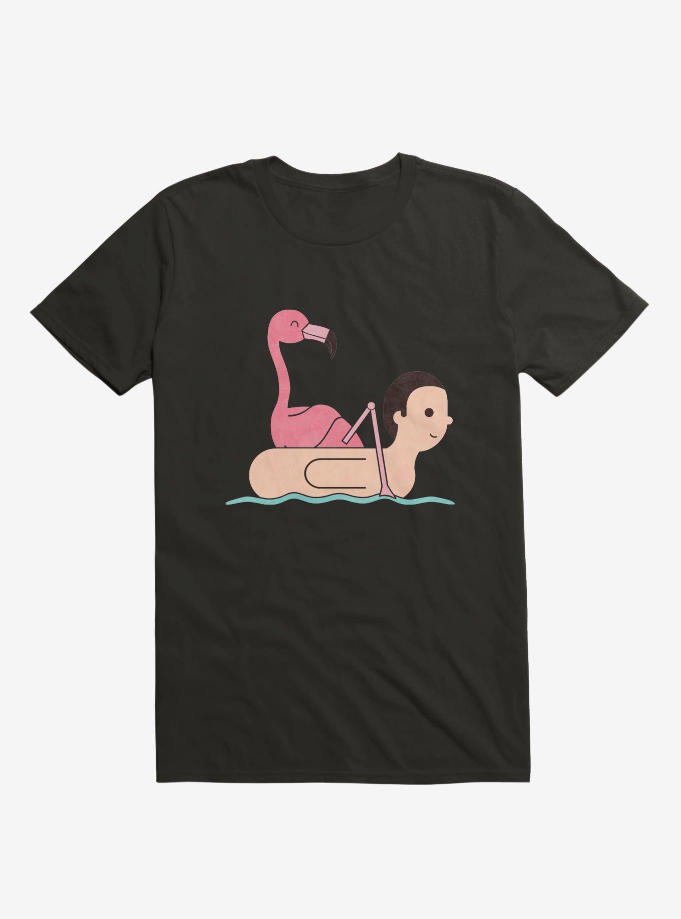 Flamingo On Human Floatie Black T Shirt T Shirt Trending US