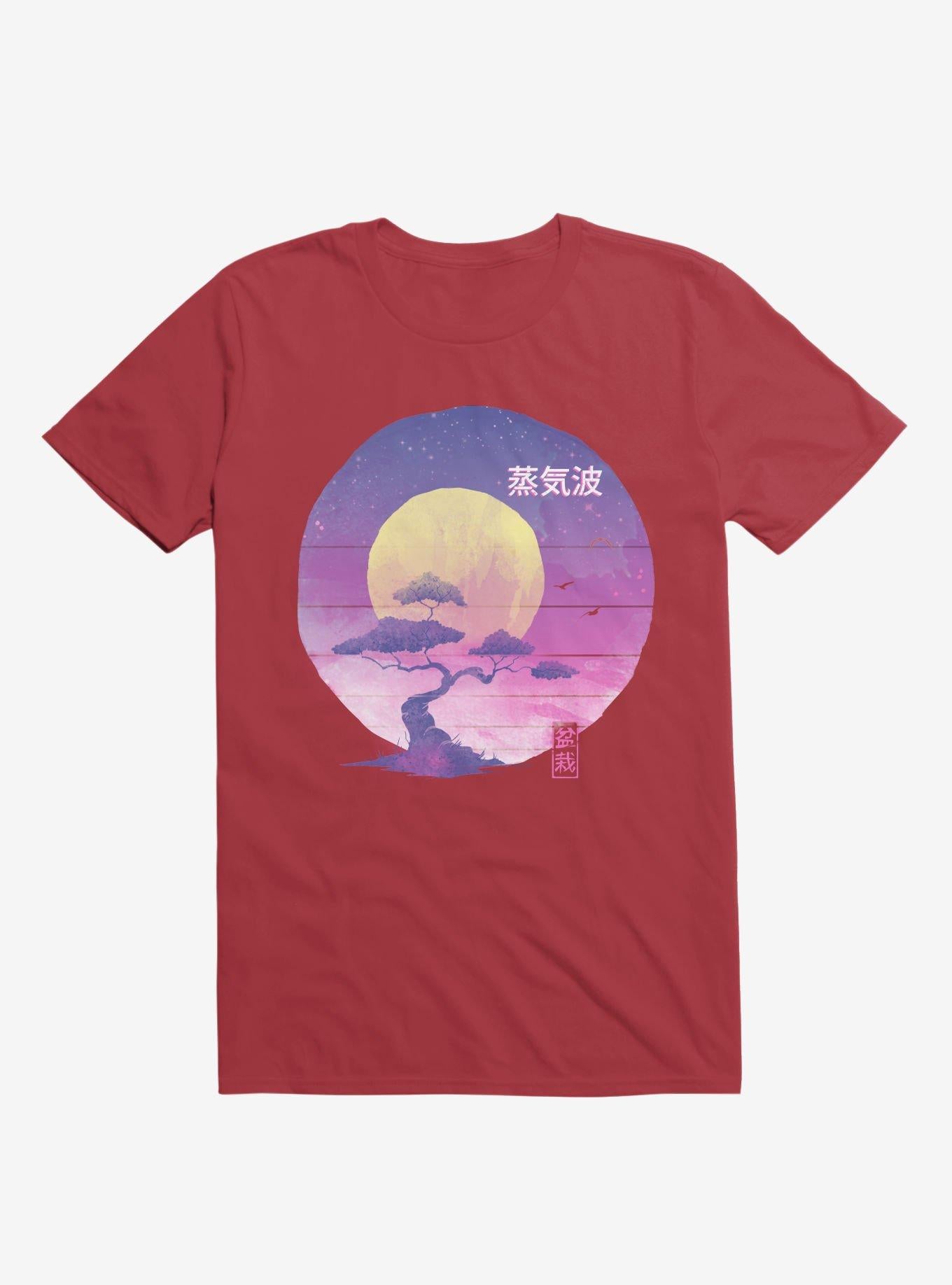 Neon Bonsai Wave Red T Shirt T Shirt Gym Lifestyle Daily Wear