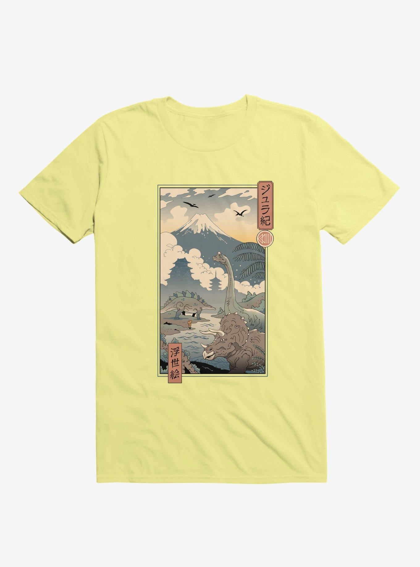 Dinosaurs Jurassic Ukiyo e Corn Silk Yellow T Shirt T Shirt Trending US