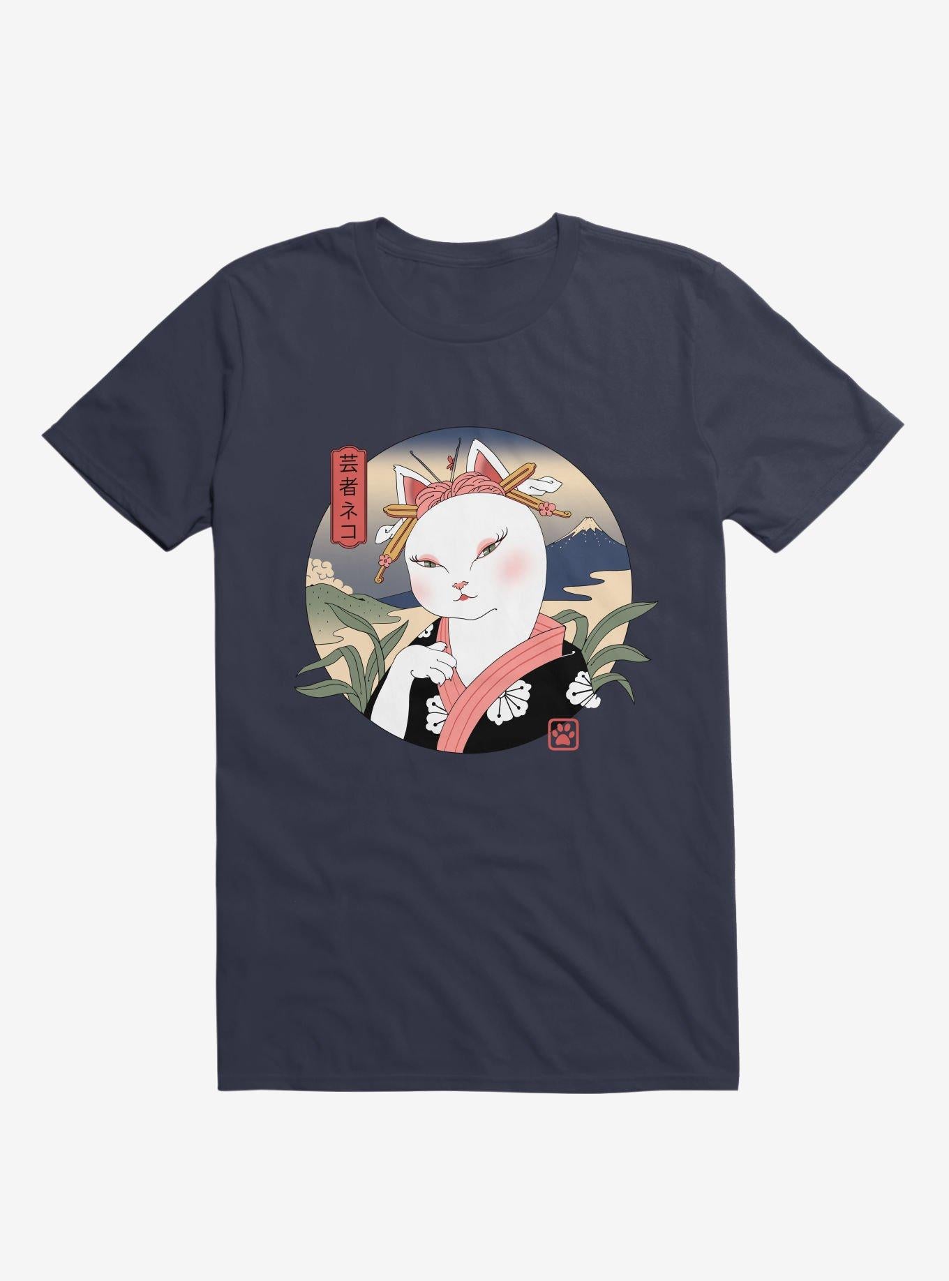 Cat Neko Geisha Navy Blue T Shirt T Shirt Comfort Fit Workout Ready