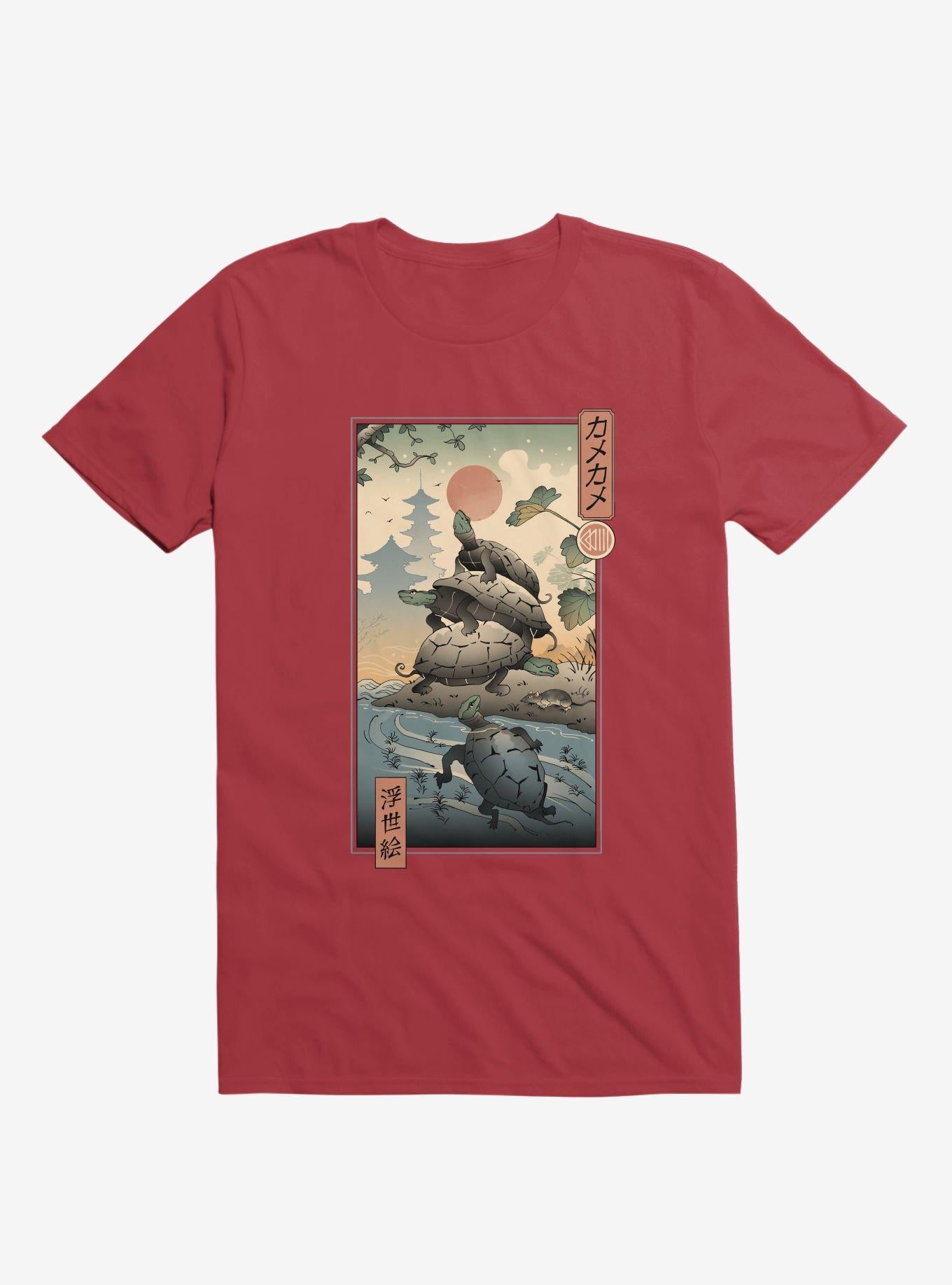 Turtle Stream Kame Kame Ukiyo e Red T Shirt T Shirt Trending US