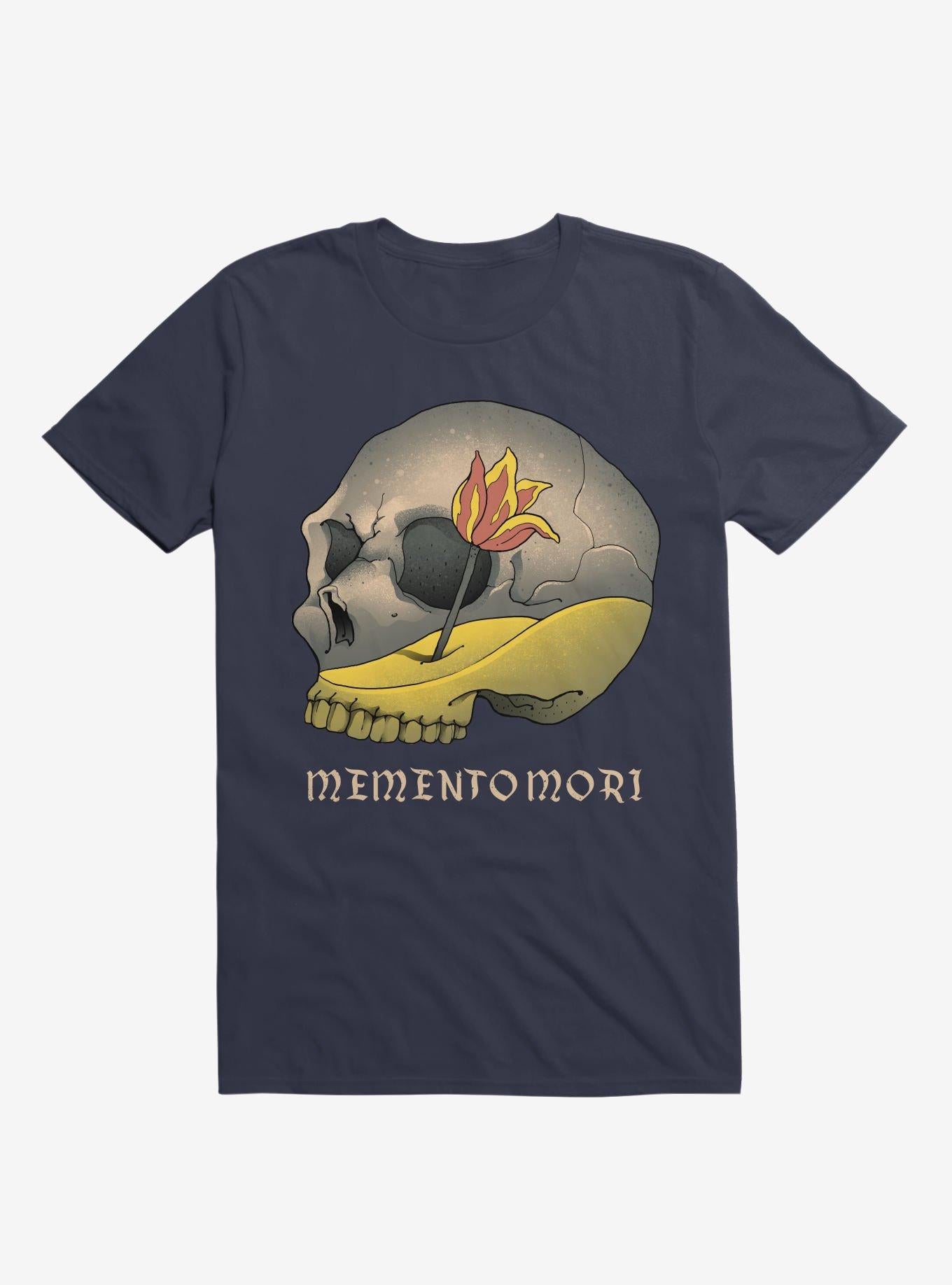 Memento Mori Flower Skull Navy Blue T Shirt T Shirt Gym Lifestyle Best Seller Look