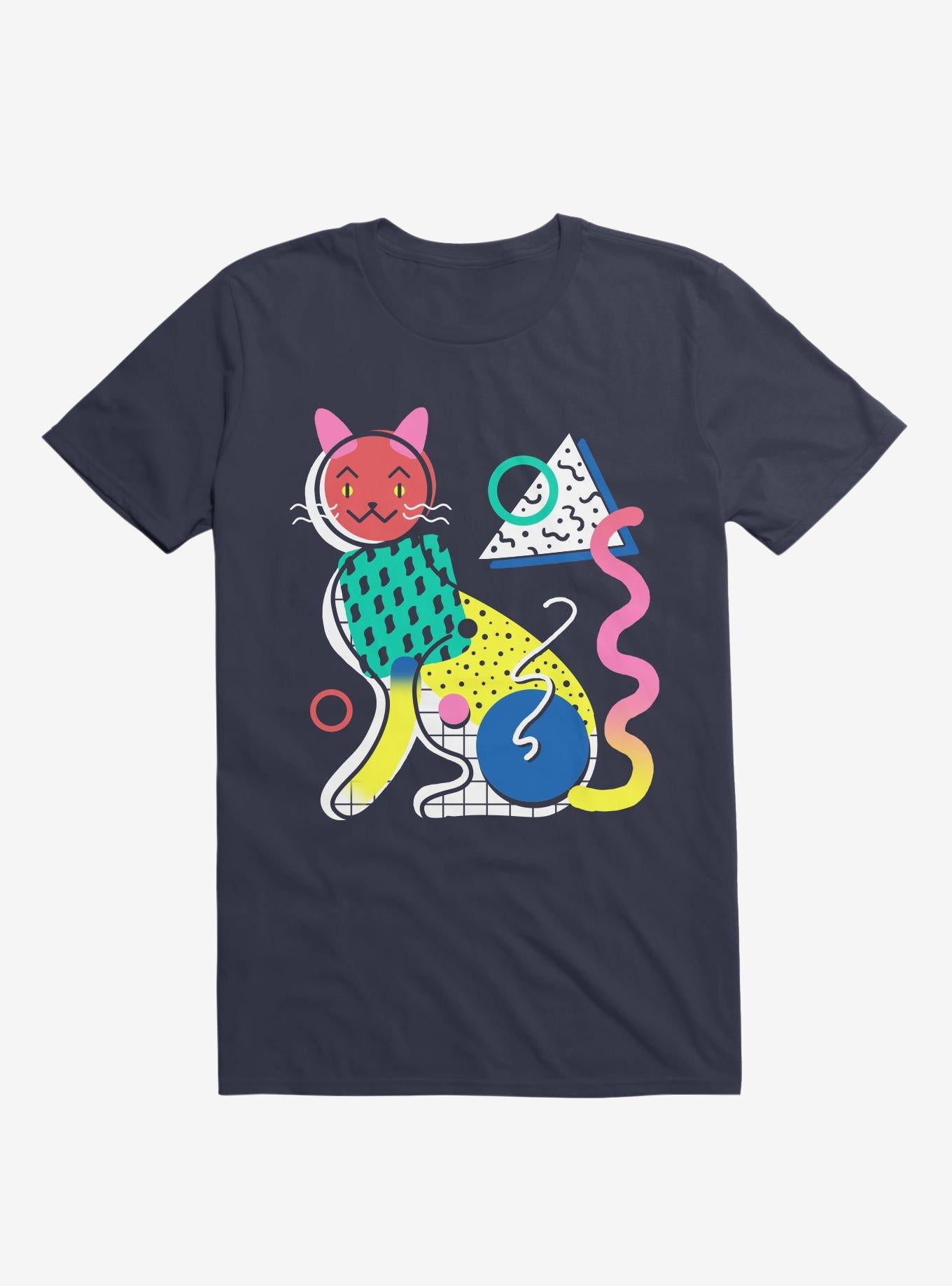 Memphis Cat Design Navy Blue T Shirt T Shirt Comfort Fit Gift Ready