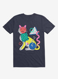 Memphis Cat Design Navy Blue T Shirt T Shirt Trending US