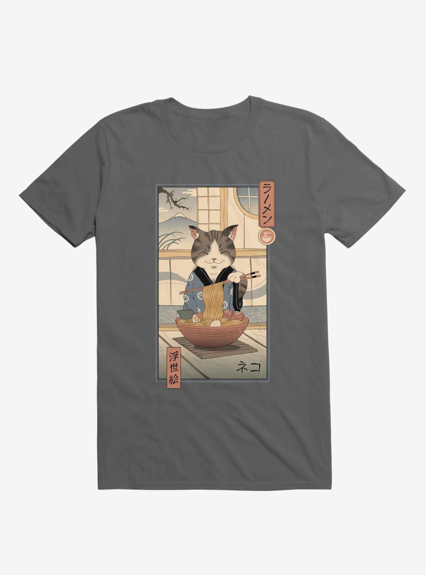 Cat Neko Ramen Ukiyo E Charcoal Grey T Shirt T Shirt Viral TikTok Fan Favorite