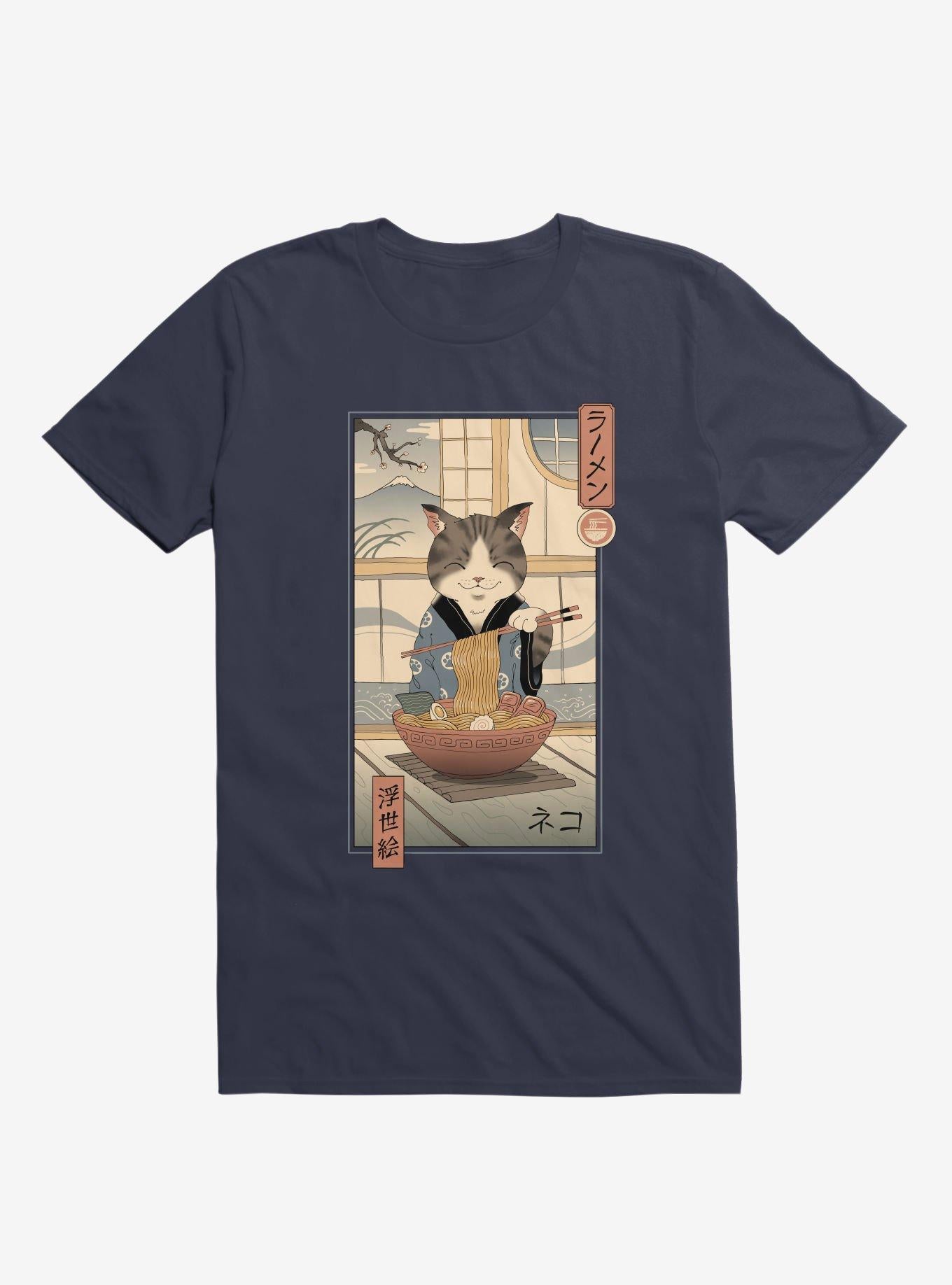 Cat Neko Ramen Ukiyo E Navy Blue T Shirt T Shirt Trending US
