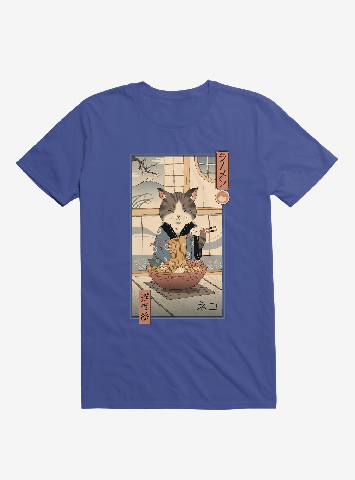 Cat Neko Ramen Ukiyo E Royal Blue T Shirt T Shirt Comfort Fit Daily Wear