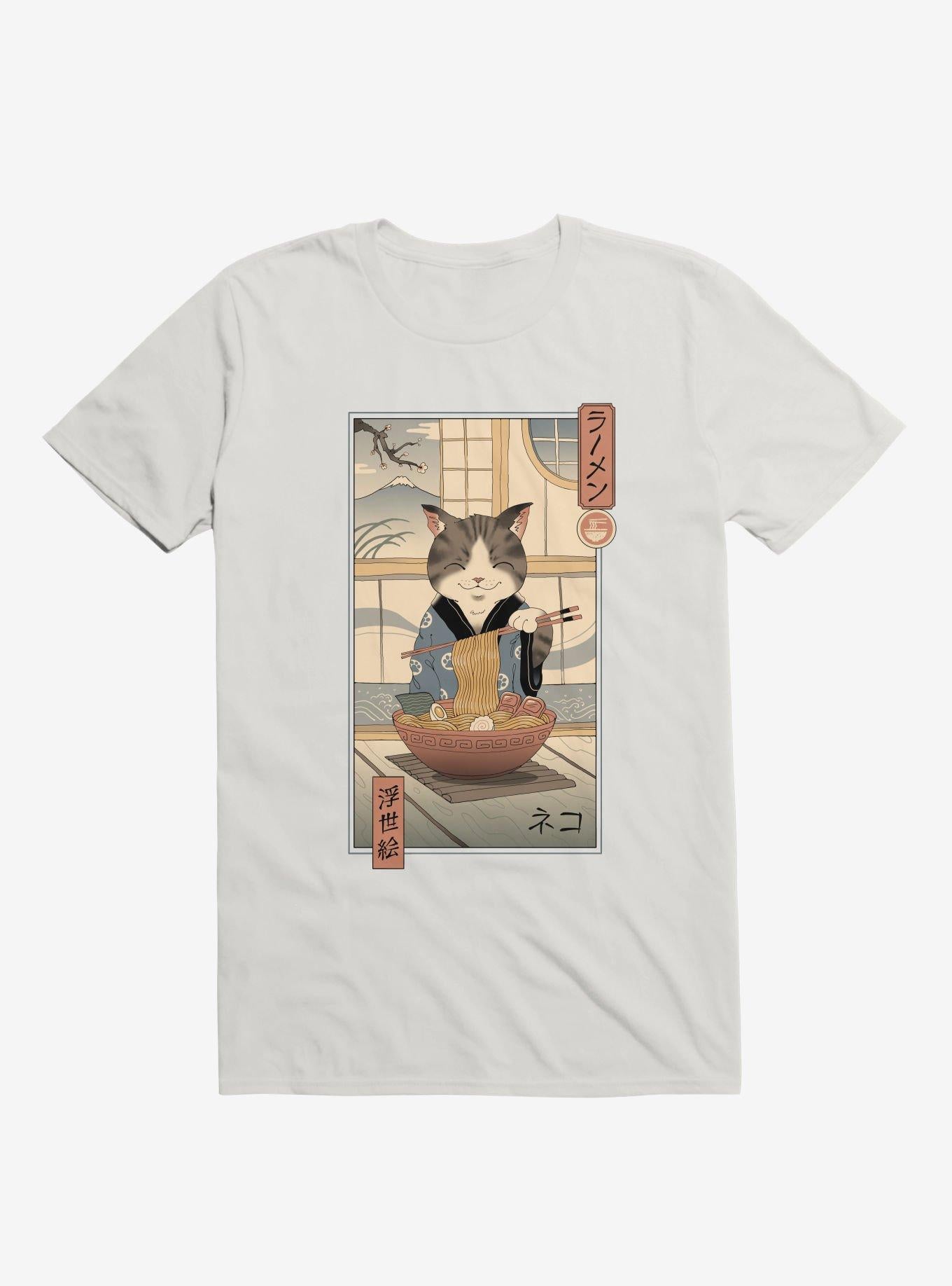 Cat Neko Ramen Ukiyo E White T Shirt T Shirt Trending US
