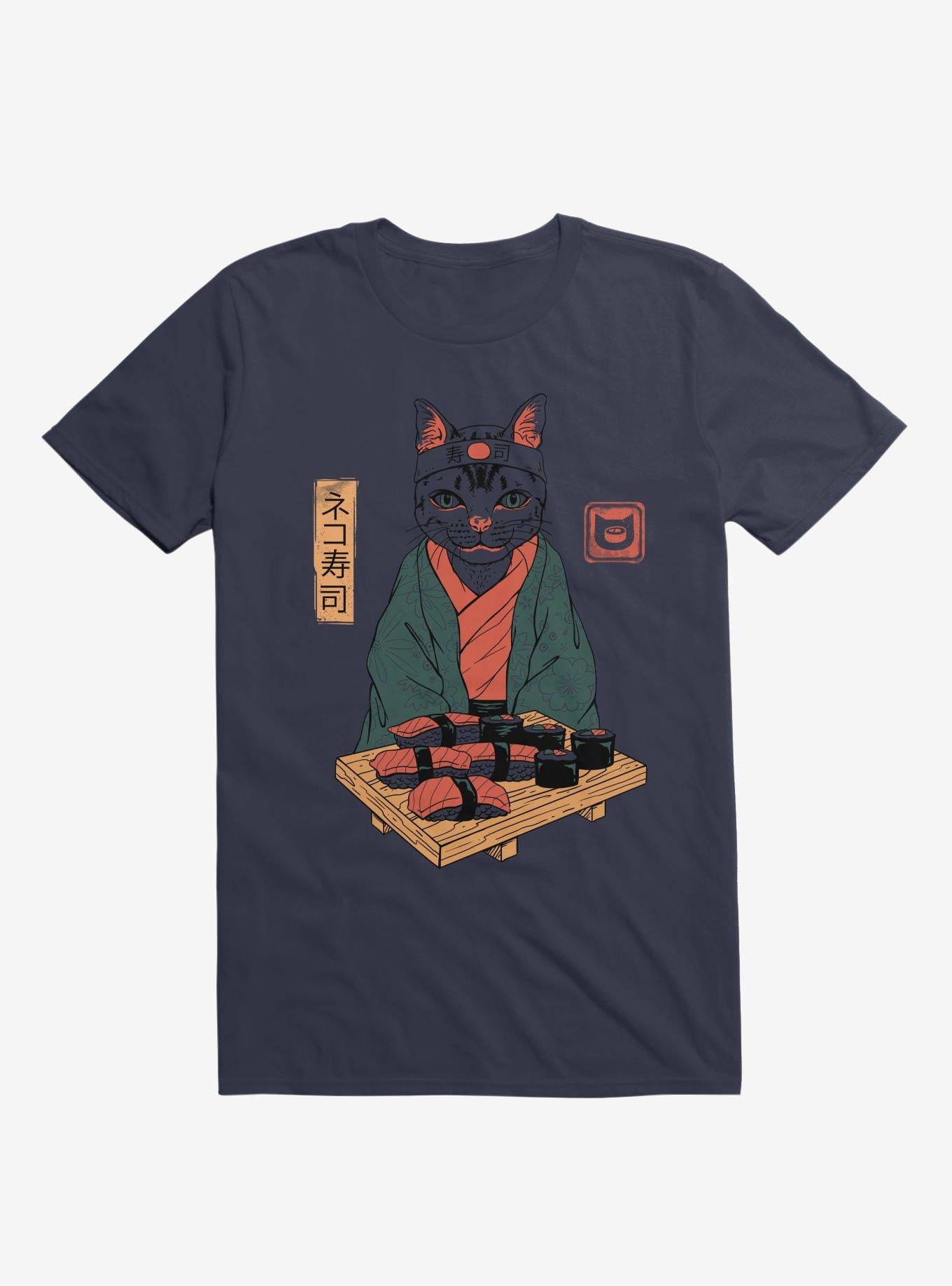 Neko Cat Sushi Bar Navy Blue T Shirt T Shirt Trending US