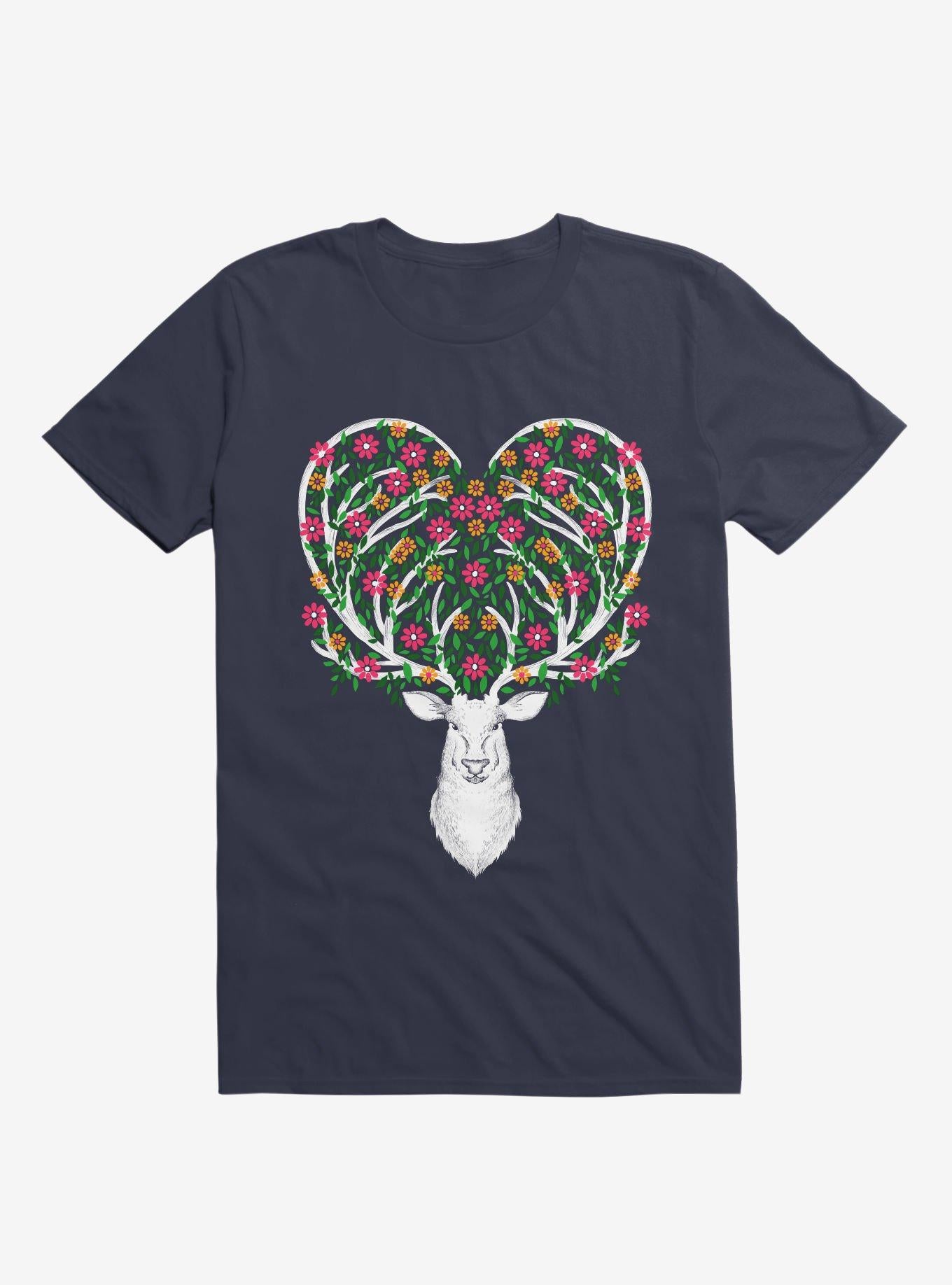 Blooming Deer II Navy Blue T Shirt T Shirt Gym Lifestyle Daily Wear