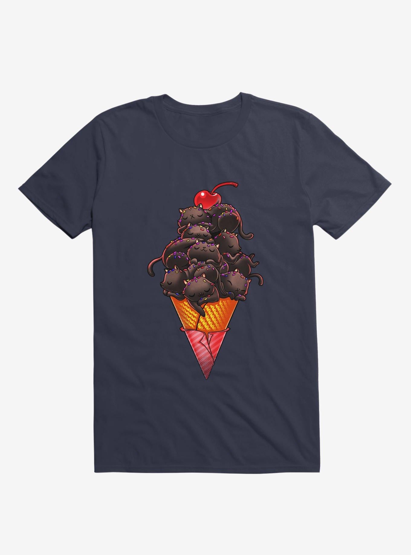 Cat Ice Cream Navy Blue T Shirt T Shirt Premium Print Daily Wear
