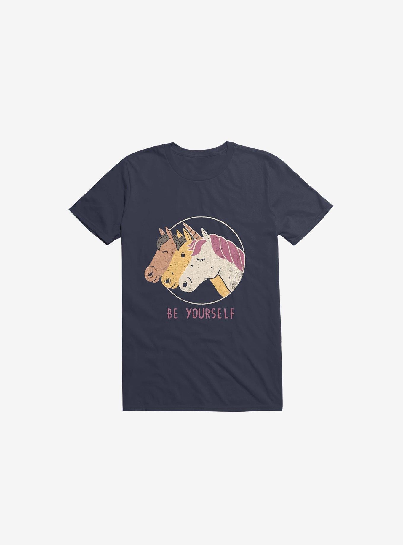 Be Yourself Unicorn Navy Blue T Shirt T Shirt Premium Print Workout Ready