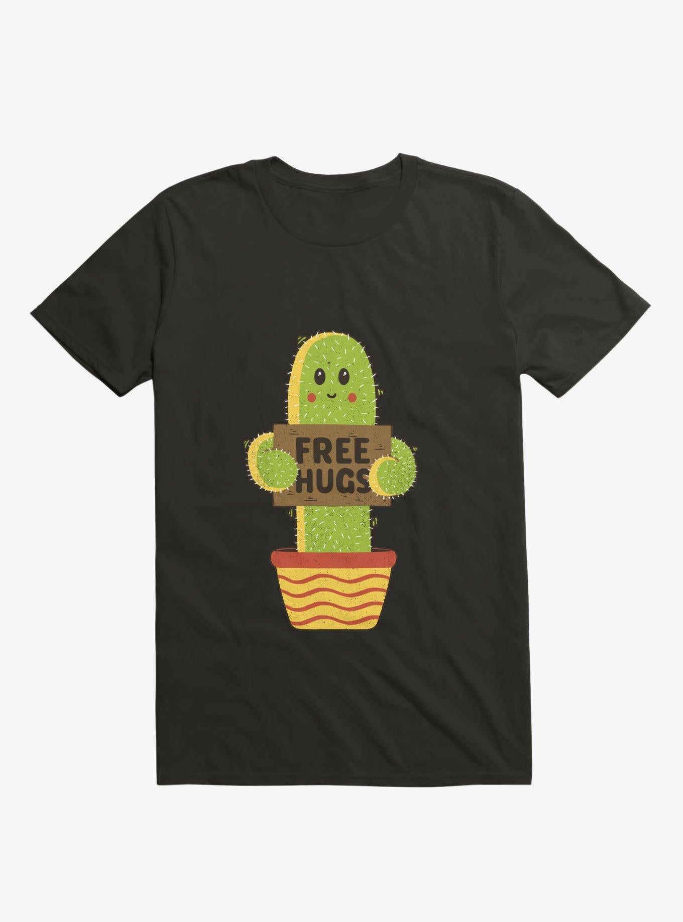 Free Hugs Cactus Black T Shirt T Shirt Premium Print Daily Wear