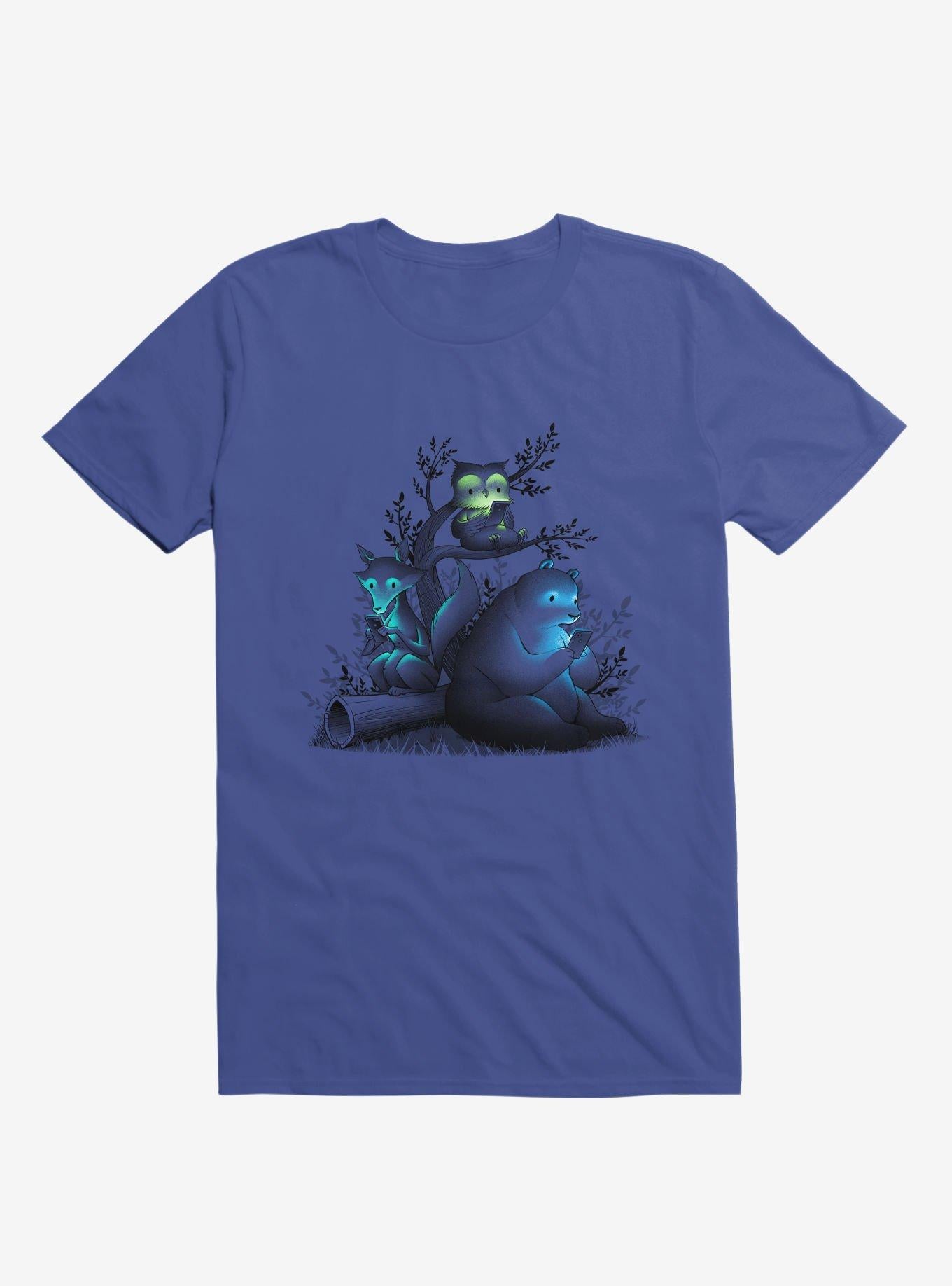 Connecting With The Forest Animals Using Phones Royal Blue T Shirt T Shirt Streetwear Style Workout Ready