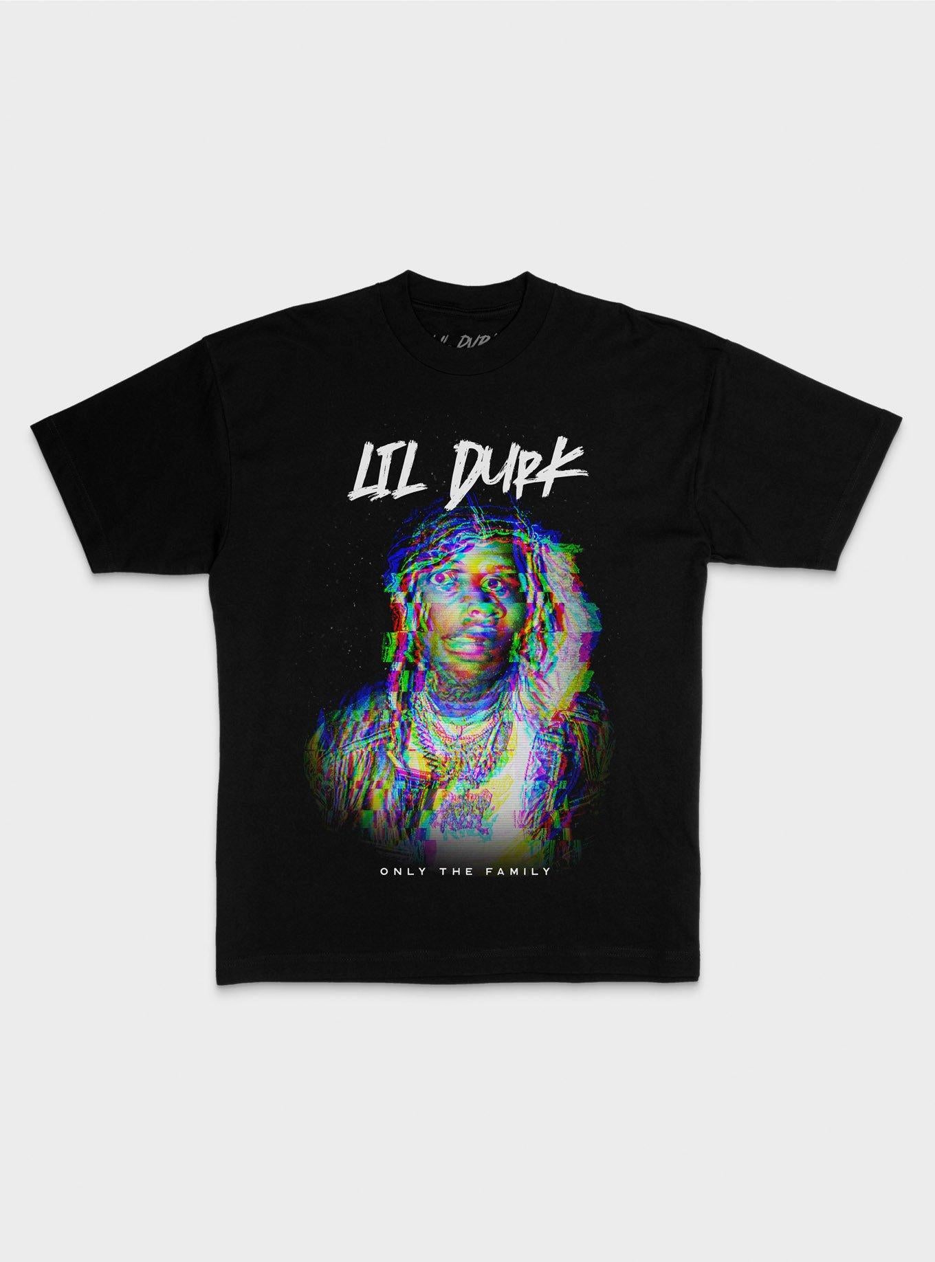 Lil Durk Only The Family Glitch Portrait T-Shirt T-Shirt | Vintage Graphic Vibe | Trending Now