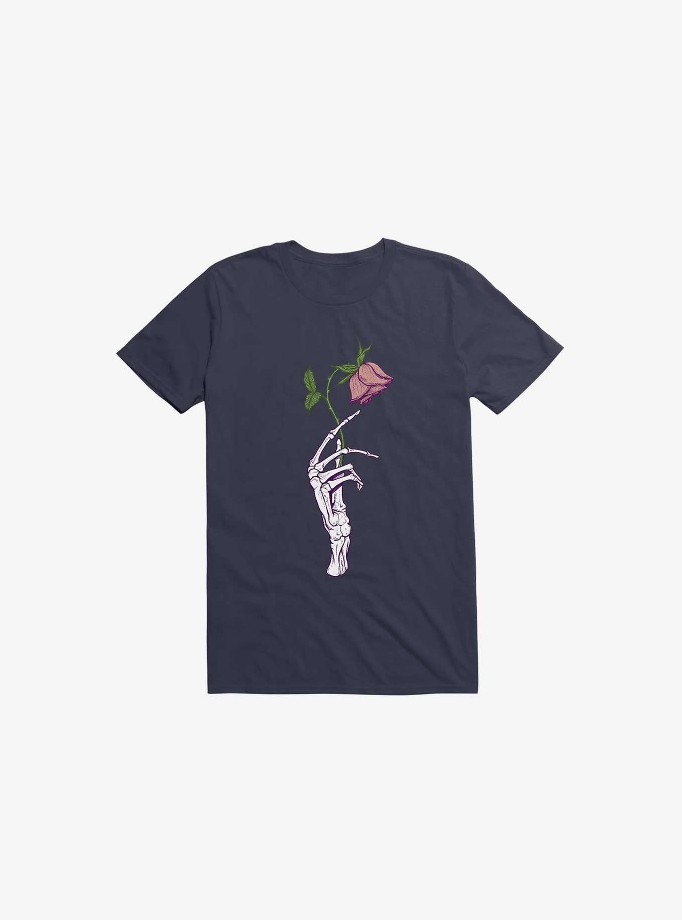 The Dead Rose Skeleton Hand Navy Blue T Shirt T Shirt Comfort Fit Daily Wear