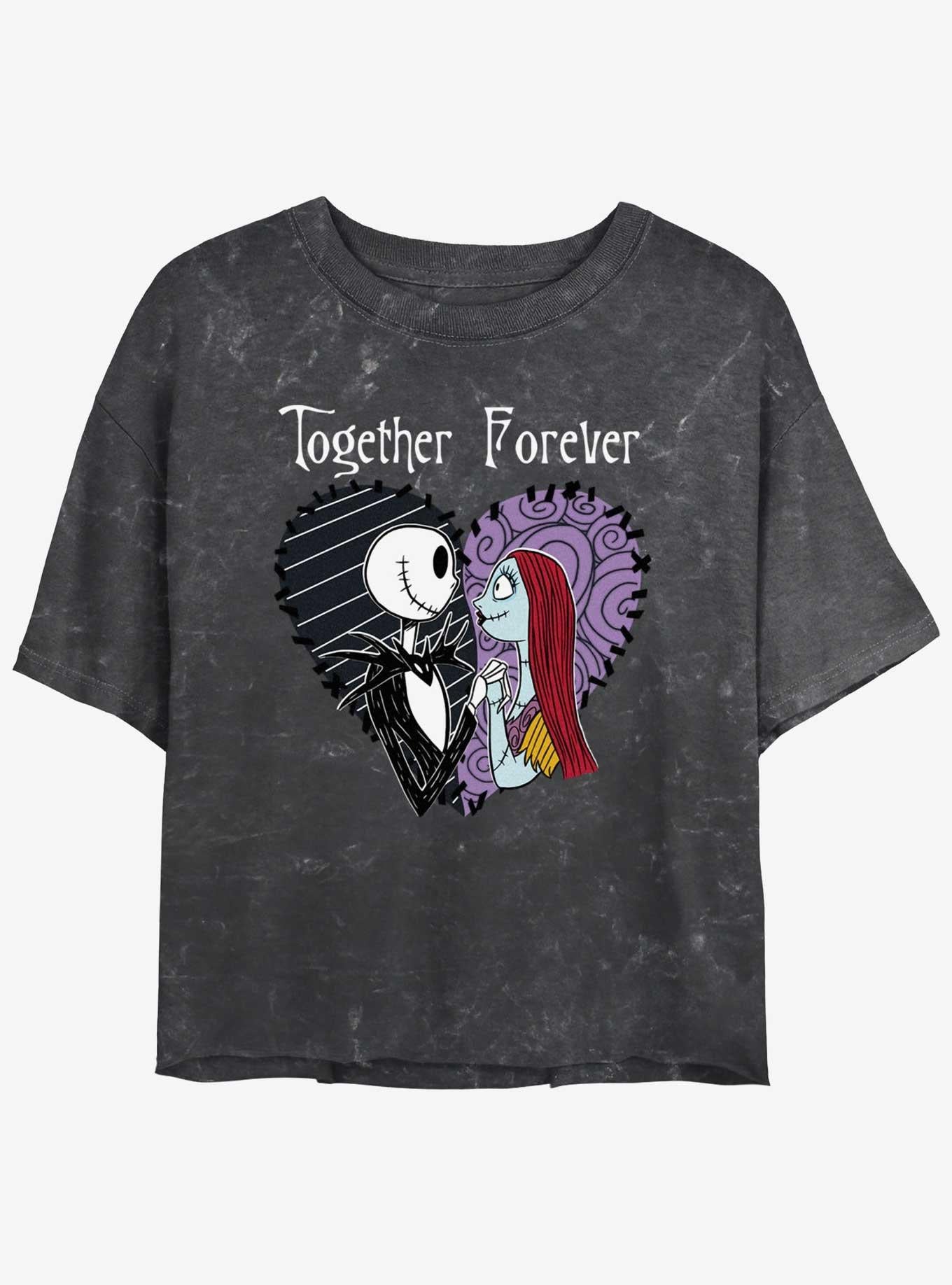 Disney The Nightmare Before Christmas Jack and Sally Together Forever Mineral Wash Girls Crop T-Shirt T-Shirt | Exclusive Art Design | Must-Have Style