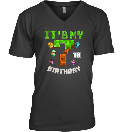 It039S My 7Th Birthday Video Game Pixel V Neck T Shirt