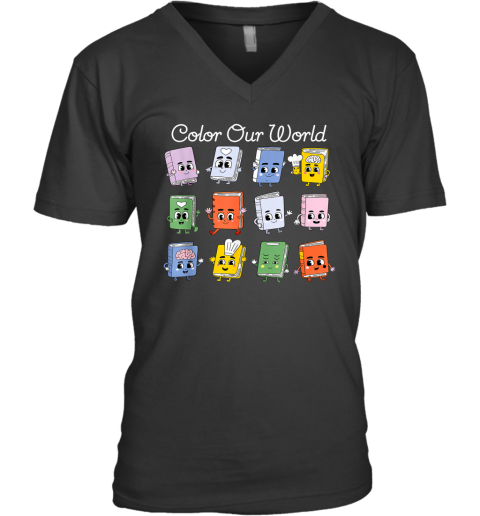 Color Our World Summer Reading 2025 Librarian Teacher Kids V Neck T Shirt