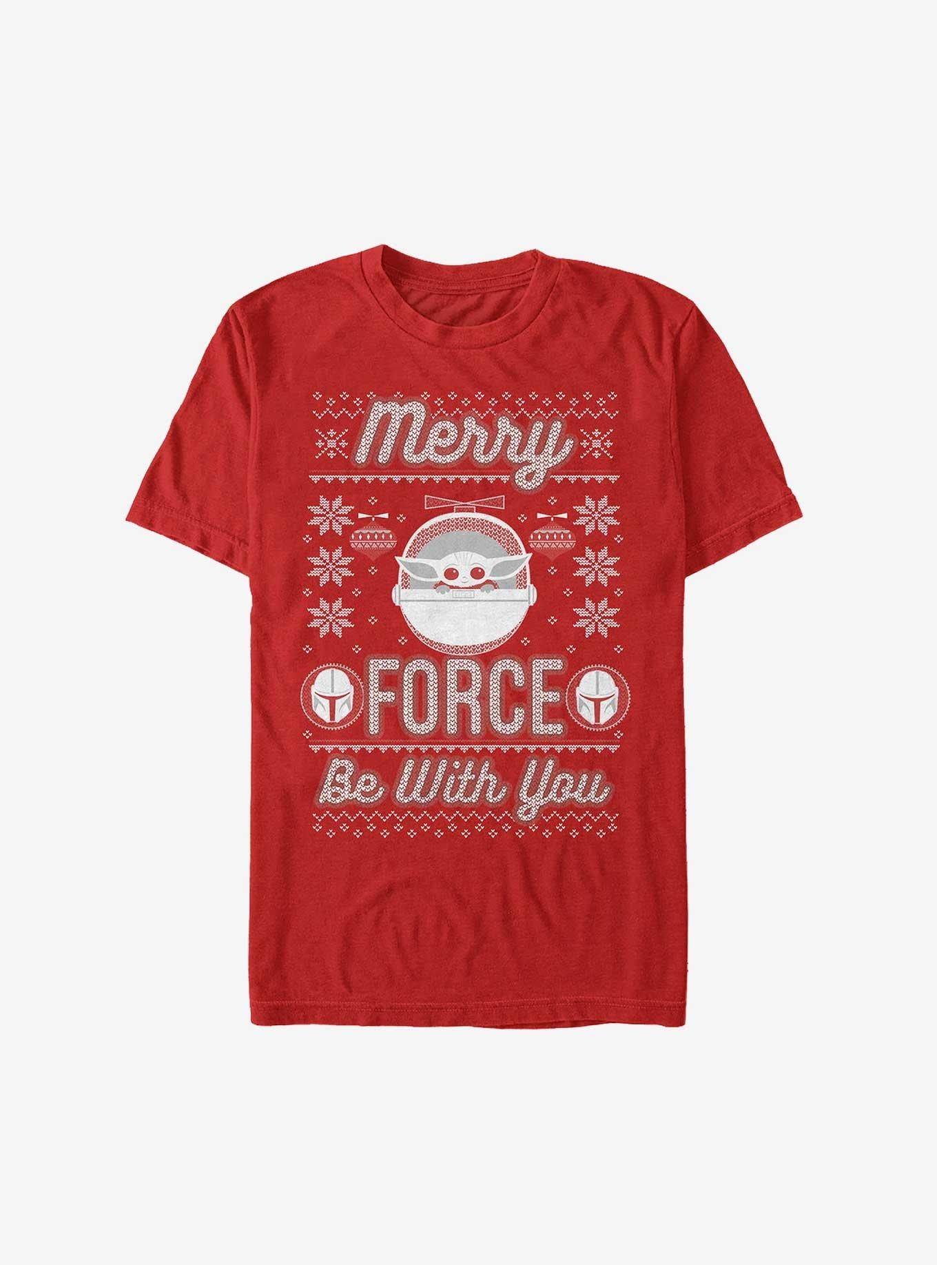 Star Wars The Mandalorian Grogu Merry Force Be With You Ugly Christmas Extra Soft T-Shirt | Premium Unisex T-Shirt, Trending Graphic Tee