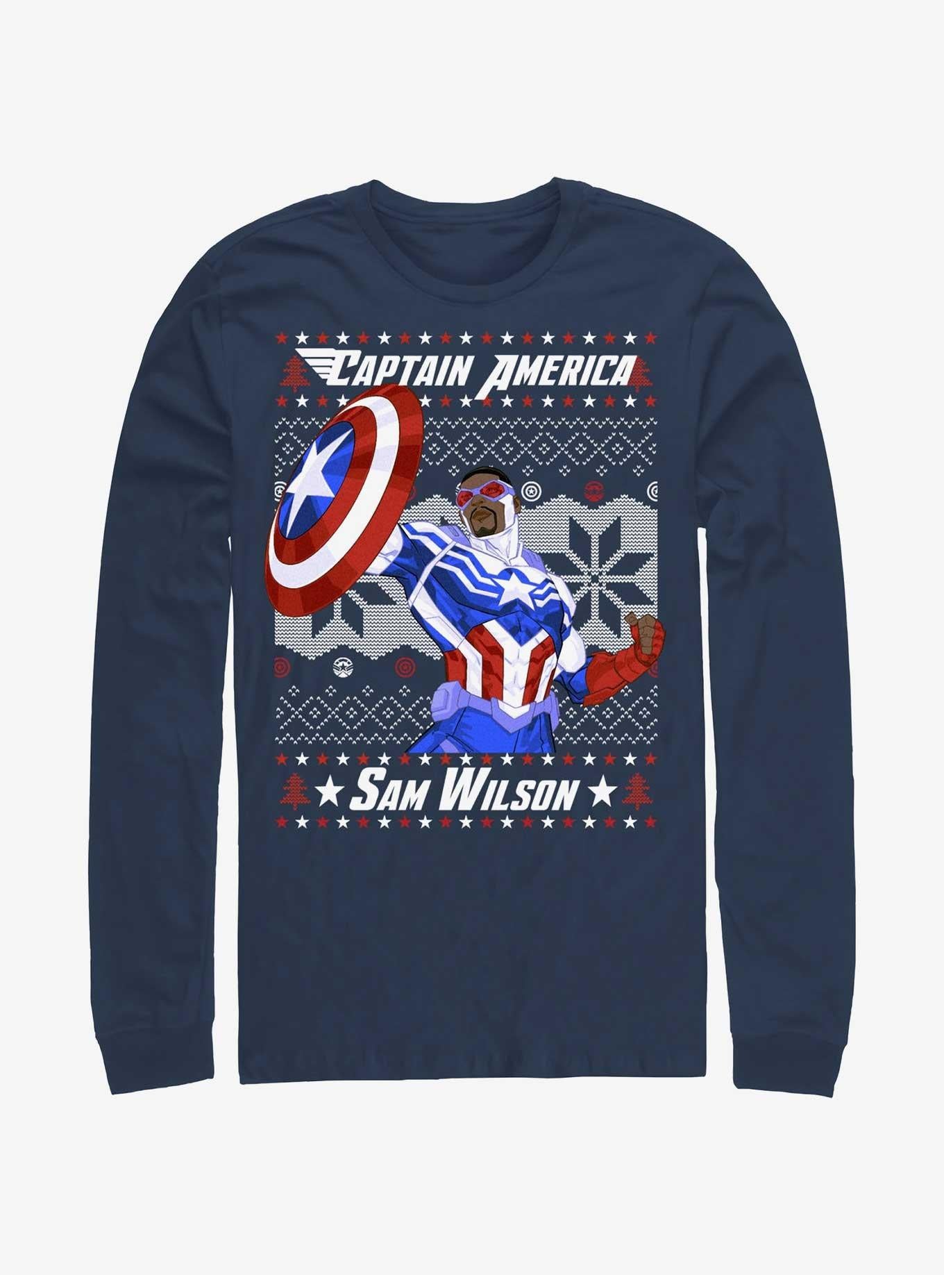 Marvel Captain America Sam Wilson Ugly Christmas Long-Sleeve T-Shirt T-Shirt | Top Trending Artwork | Top Pick For Fans