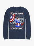 Marvel Captain America Sam Wilson Ugly Christmas Long-Sleeve T-Shirt | Premium Unisex T-Shirt, Trending Graphic Tee