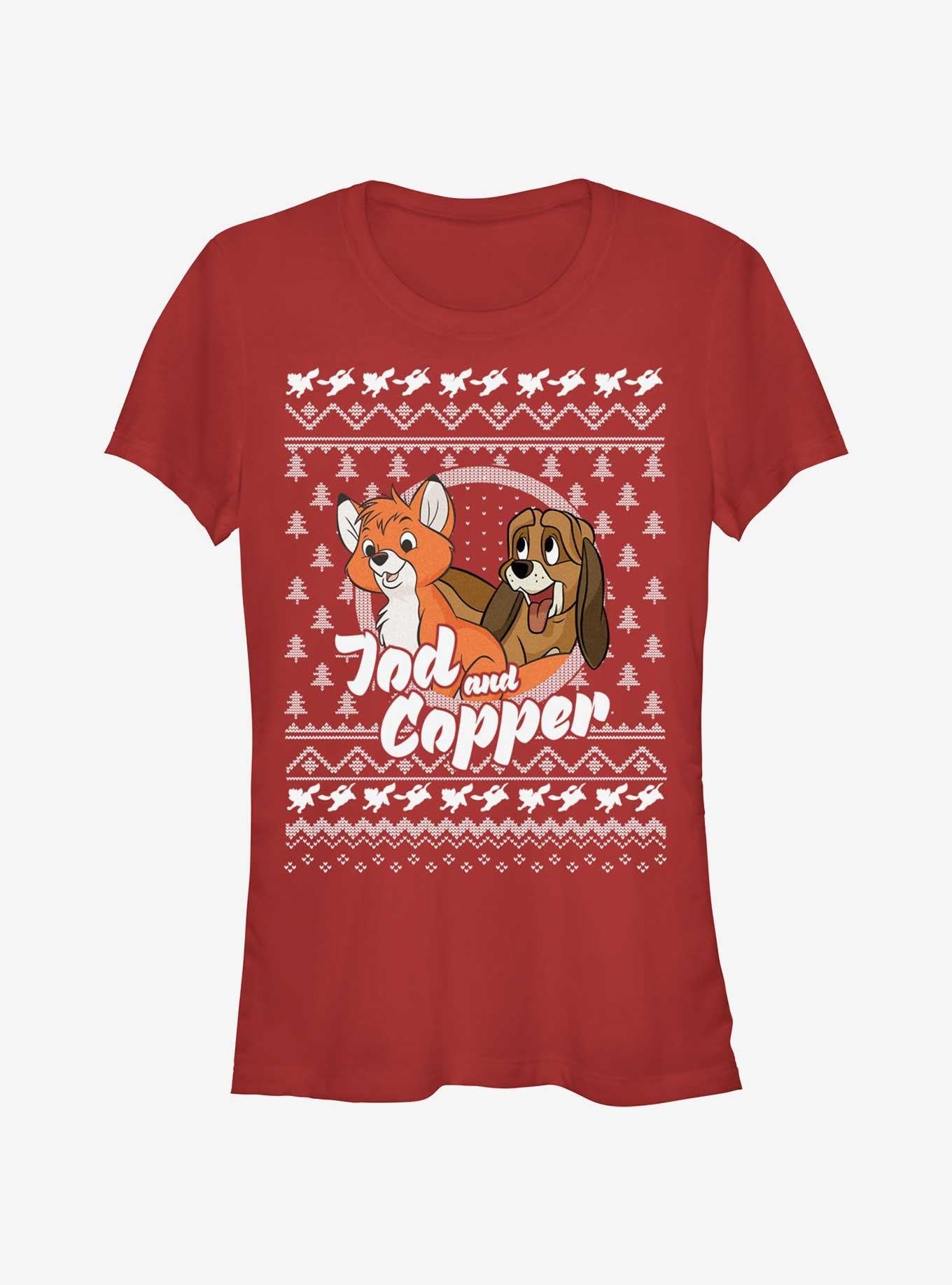 Disney The Fox and the Hound Tod and Copper Ugly Christmas Girls T-Shirt T-Shirt | High-Quality Print | Perfect For Daily Wear