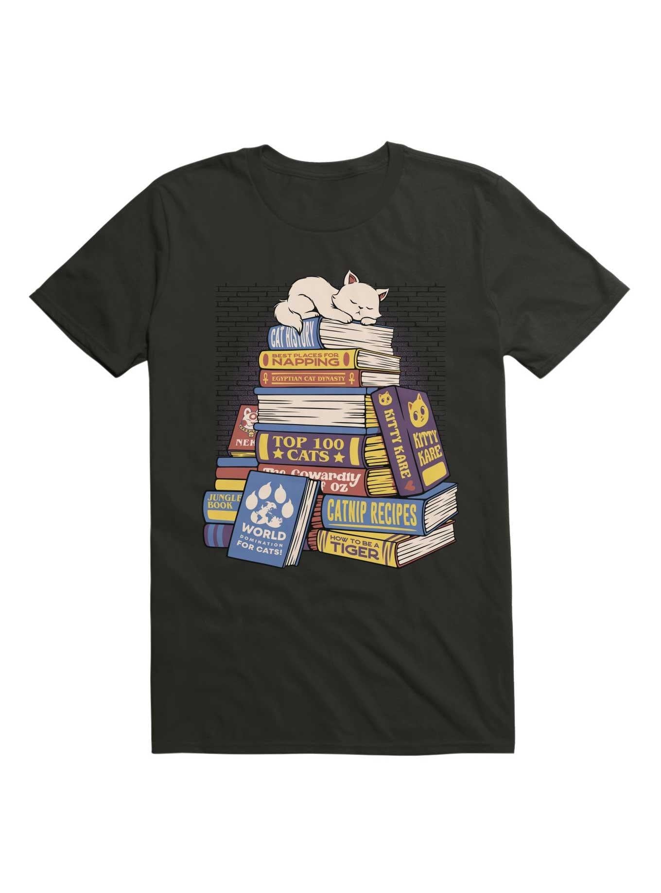 Cat Books Feline Library T Shirt T Shirt Gym Lifestyle Gift Ready