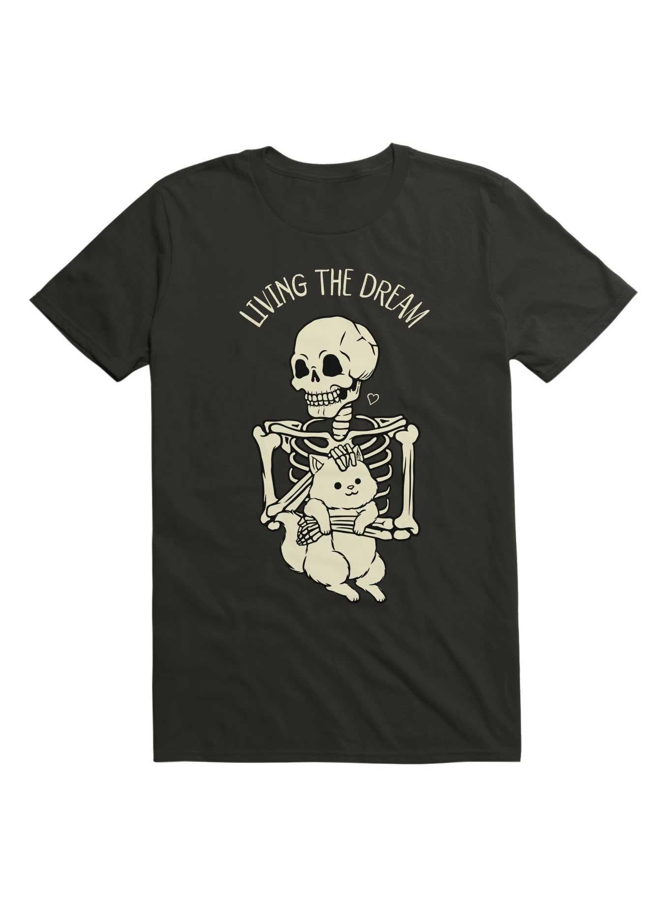 Living The Dream Skeleton Cat T Shirt T Shirt Trending US