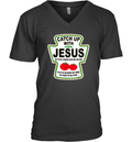 Christian Catch Up With Jesus Ketchup V Neck T Shirt